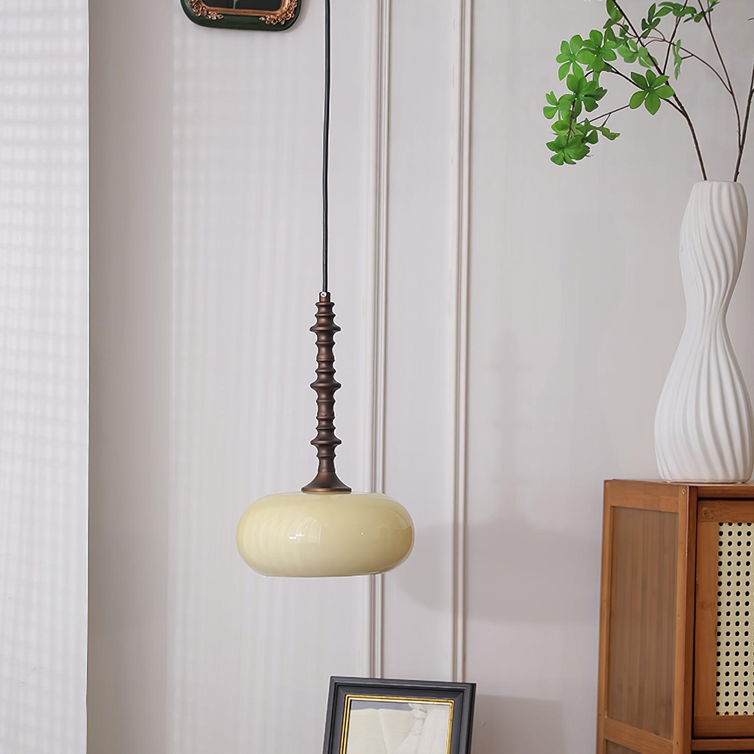 Lampe Pendante Abat-jour en Verre Blanc Tourné Marron Vintage - Neutralighting