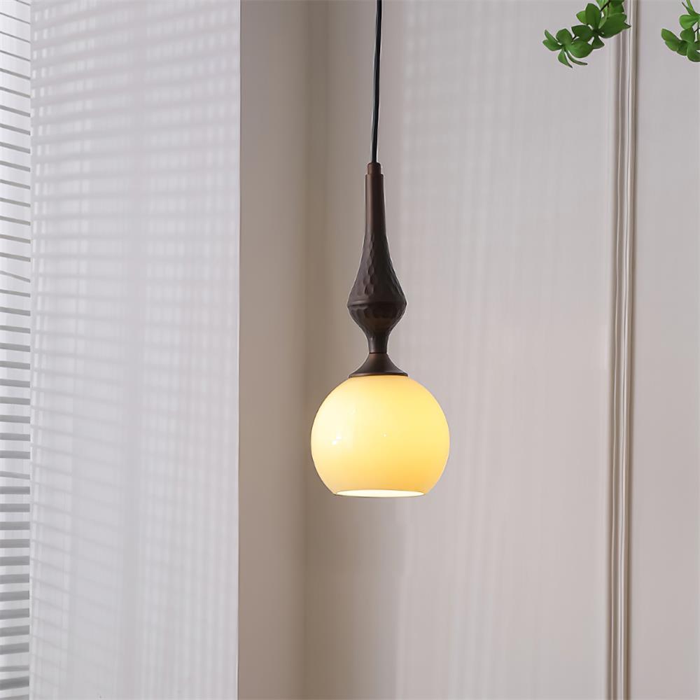 Lampe Pendante Abat-jour en Verre Blanc Tourné Marron Vintage - Neutralighting