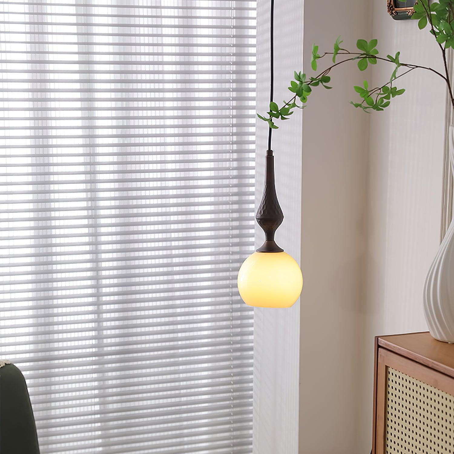 Lampe Pendante Abat-jour en Verre Blanc Tourné Marron Vintage - Neutralighting
