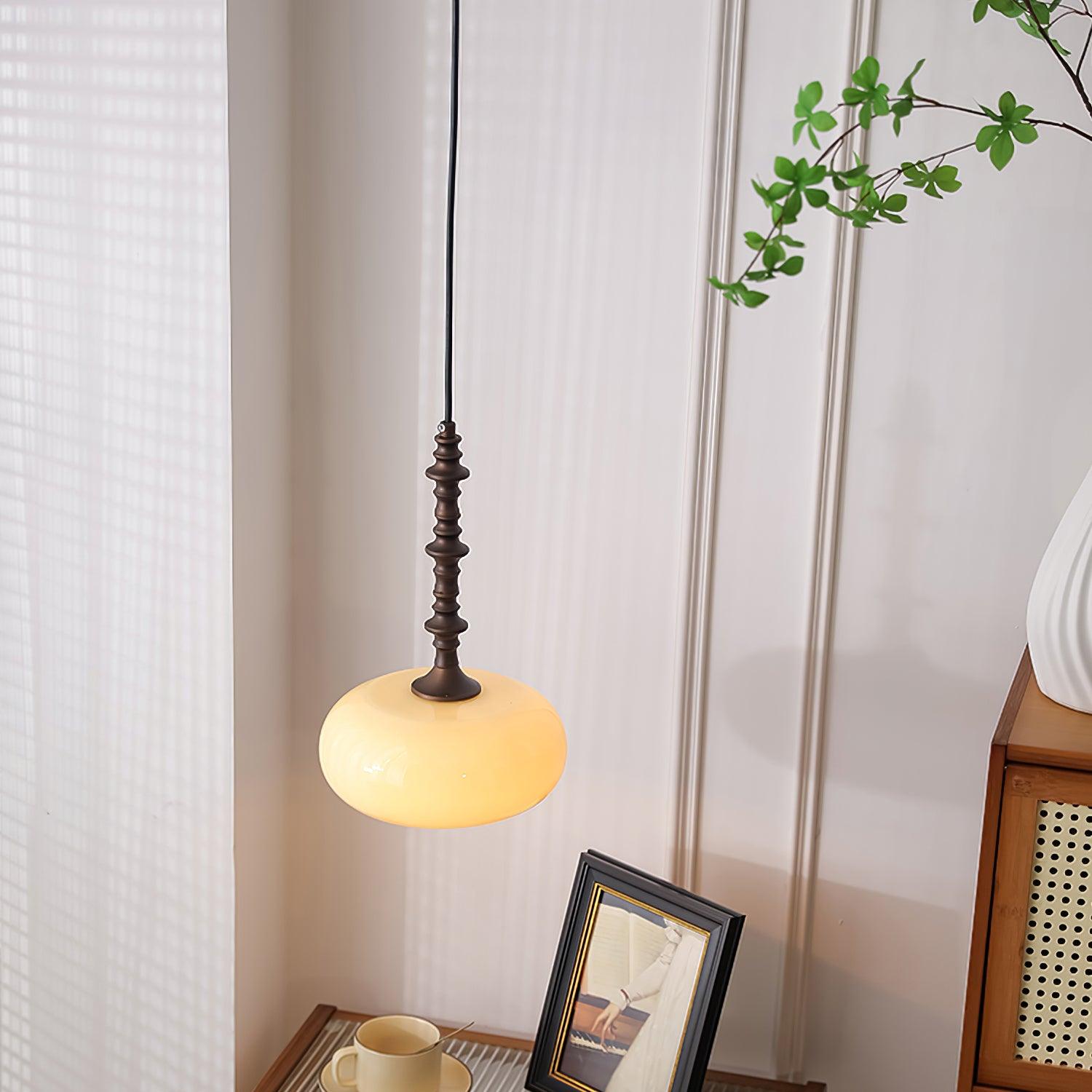 Lampe Pendante Abat-jour en Verre Blanc Tourné Marron Vintage - Neutralighting