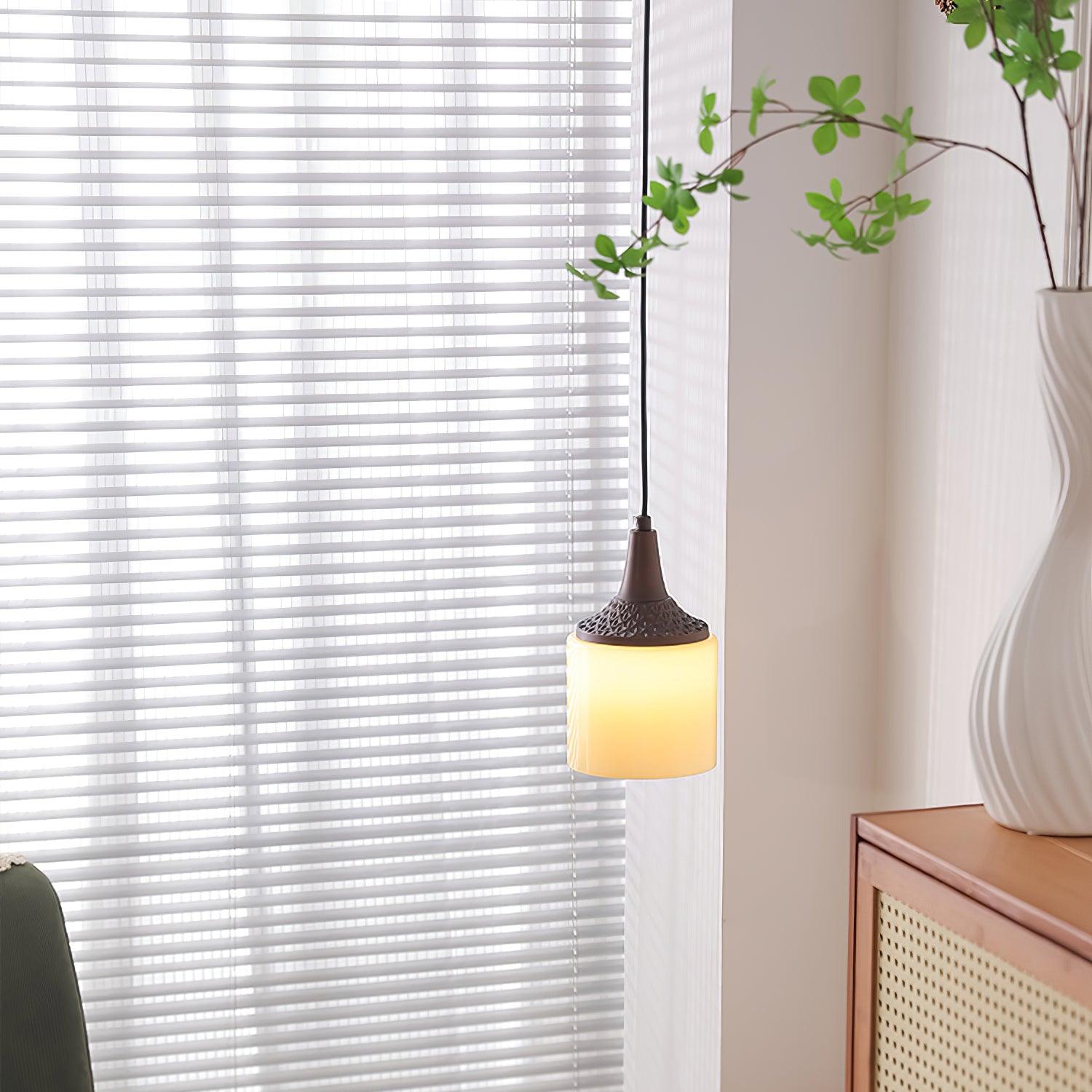 Lampe Pendante Abat-jour en Verre Blanc Tourné Marron Vintage - Neutralighting