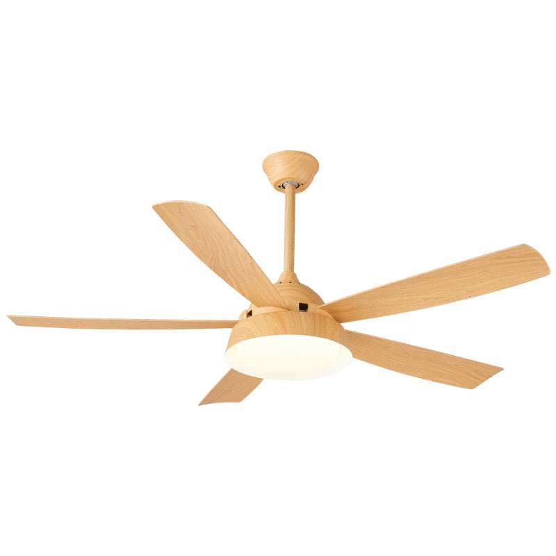 Profil latéral du plafonnier ventilateur Orvino en bois monté au plafond