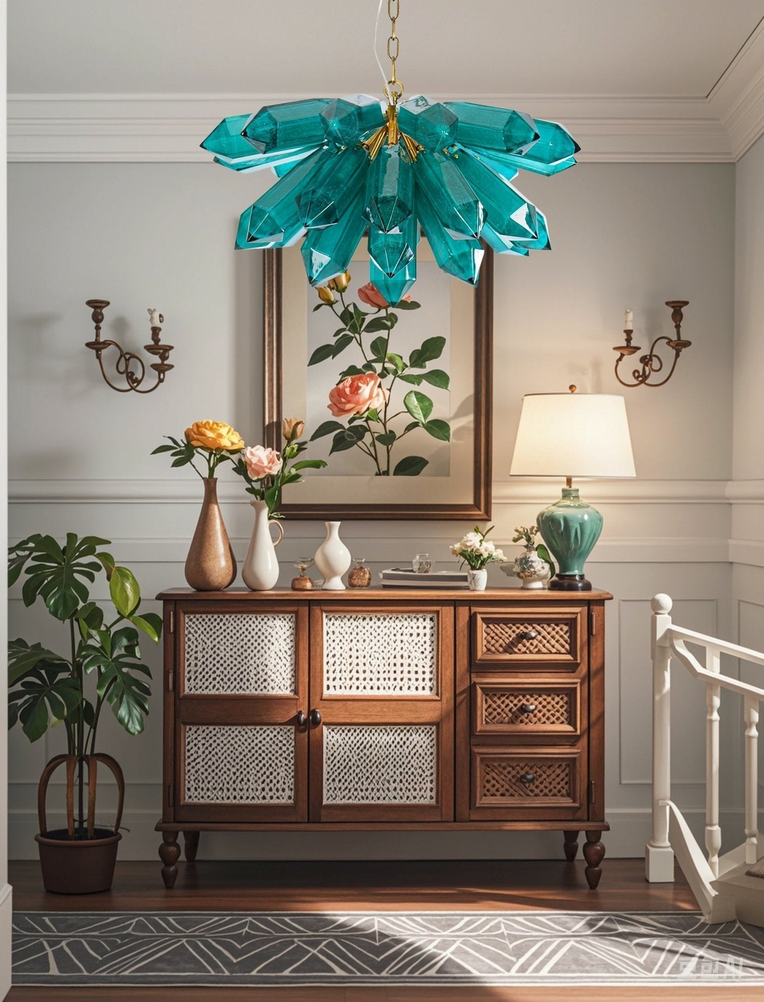 Aurora Chandelier Emerald Crystal Starburst Gold - Letslighting