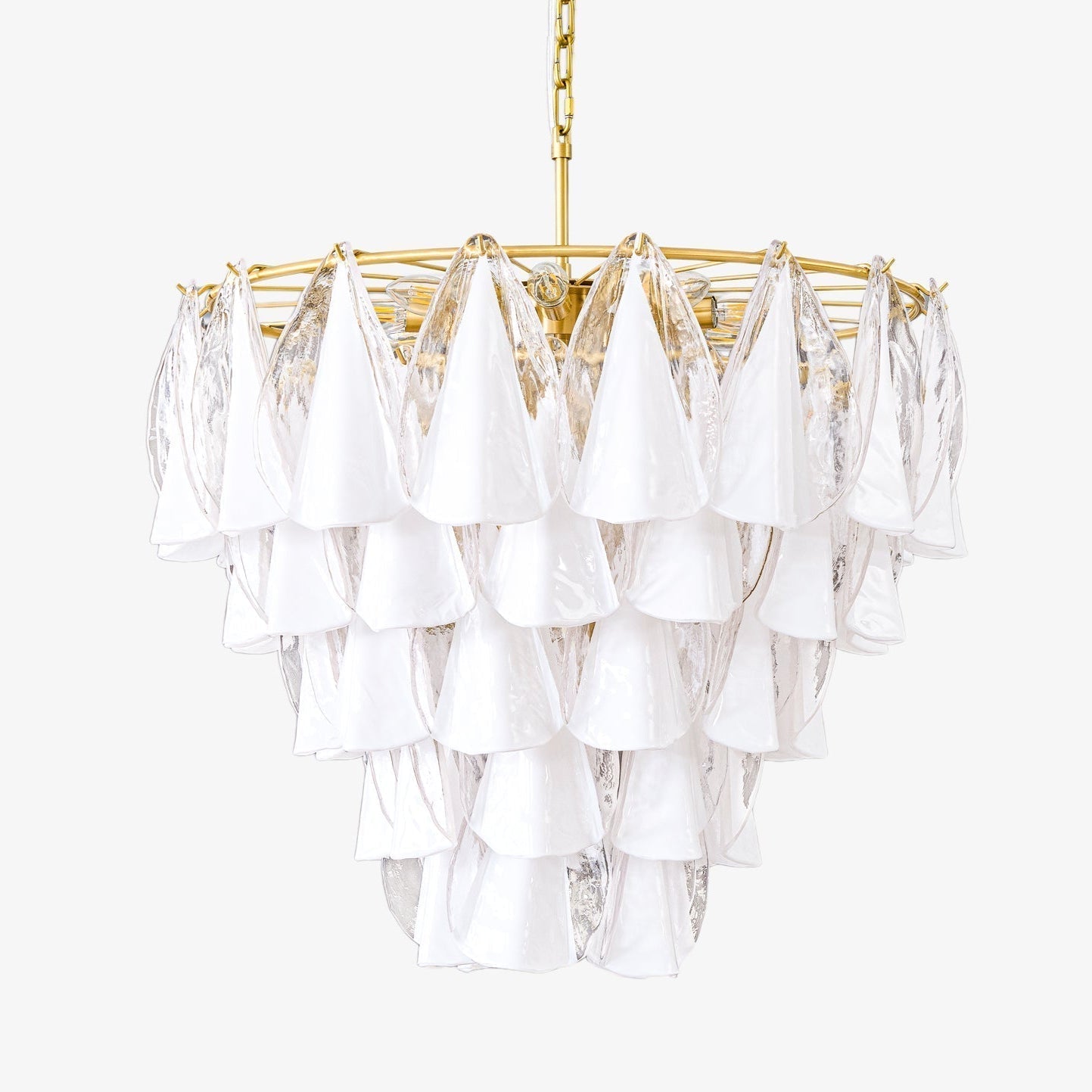 Aurora Chandelier White Leaf Glass Layered Modern - Letslighting