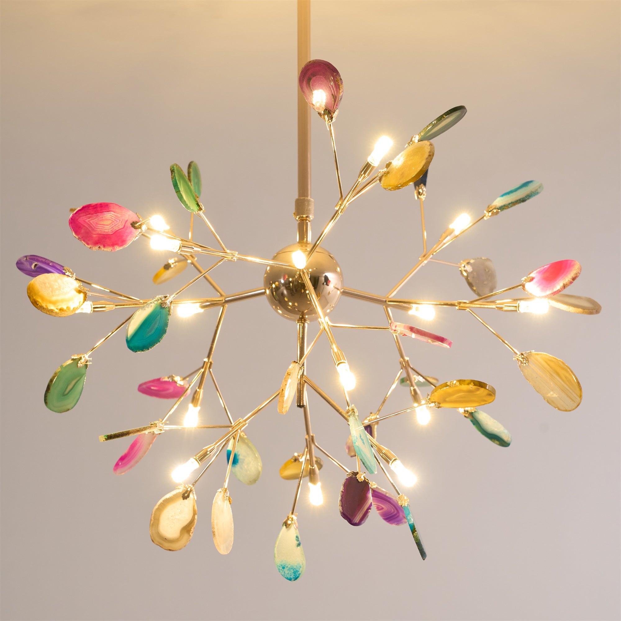 Lustra Chandelier Feuille Colorée Bras Dorés - Neutralighting