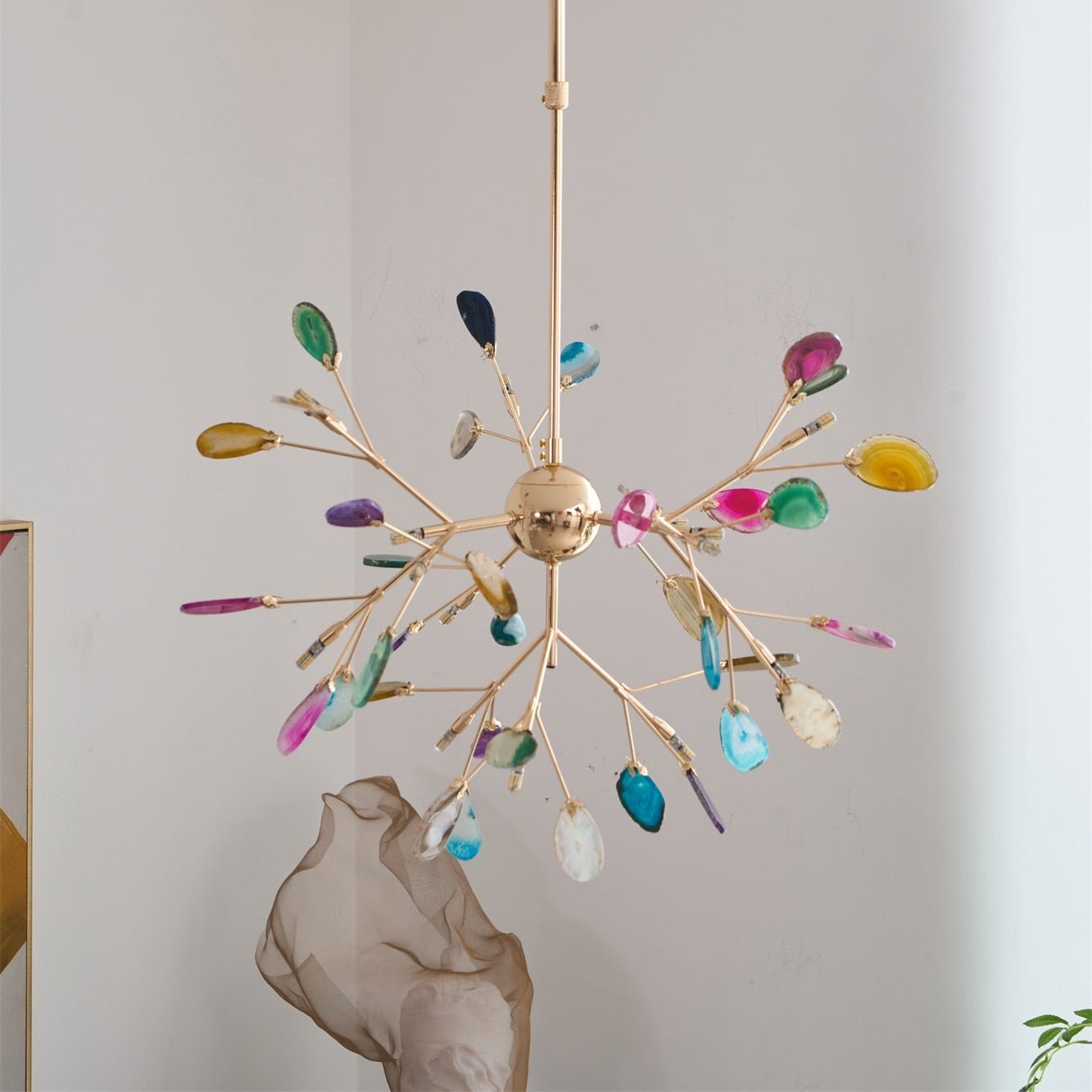 Lustra Chandelier Feuille Colorée Bras Dorés - Neutralighting