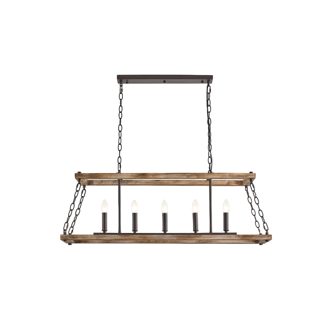 Ilcaryra Vintage Industrial Island Wood Metal Chandelier - Lamp Copper
