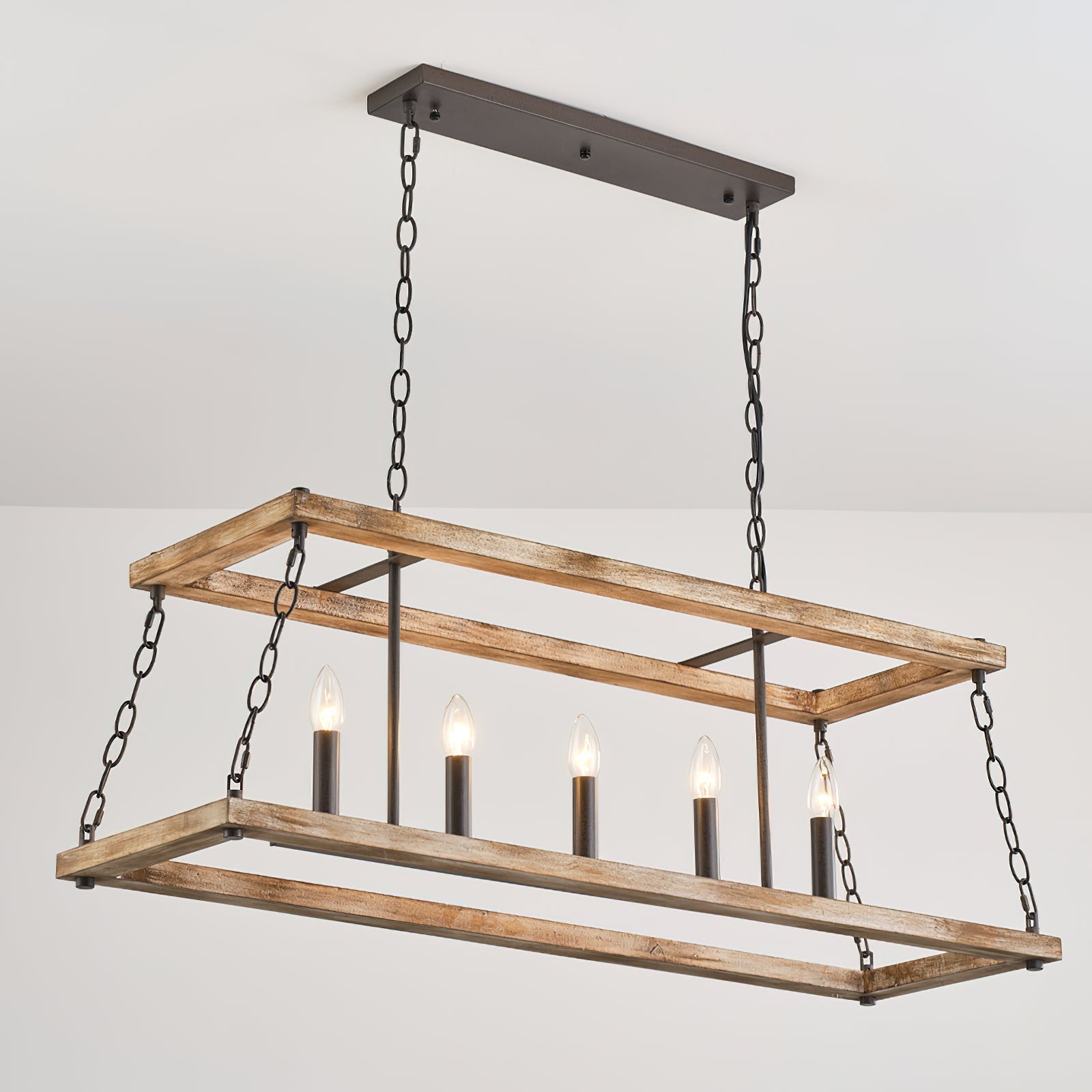 Ilcaryra Vintage Industrial Island Wood Metal Chandelier - Lamp Copper