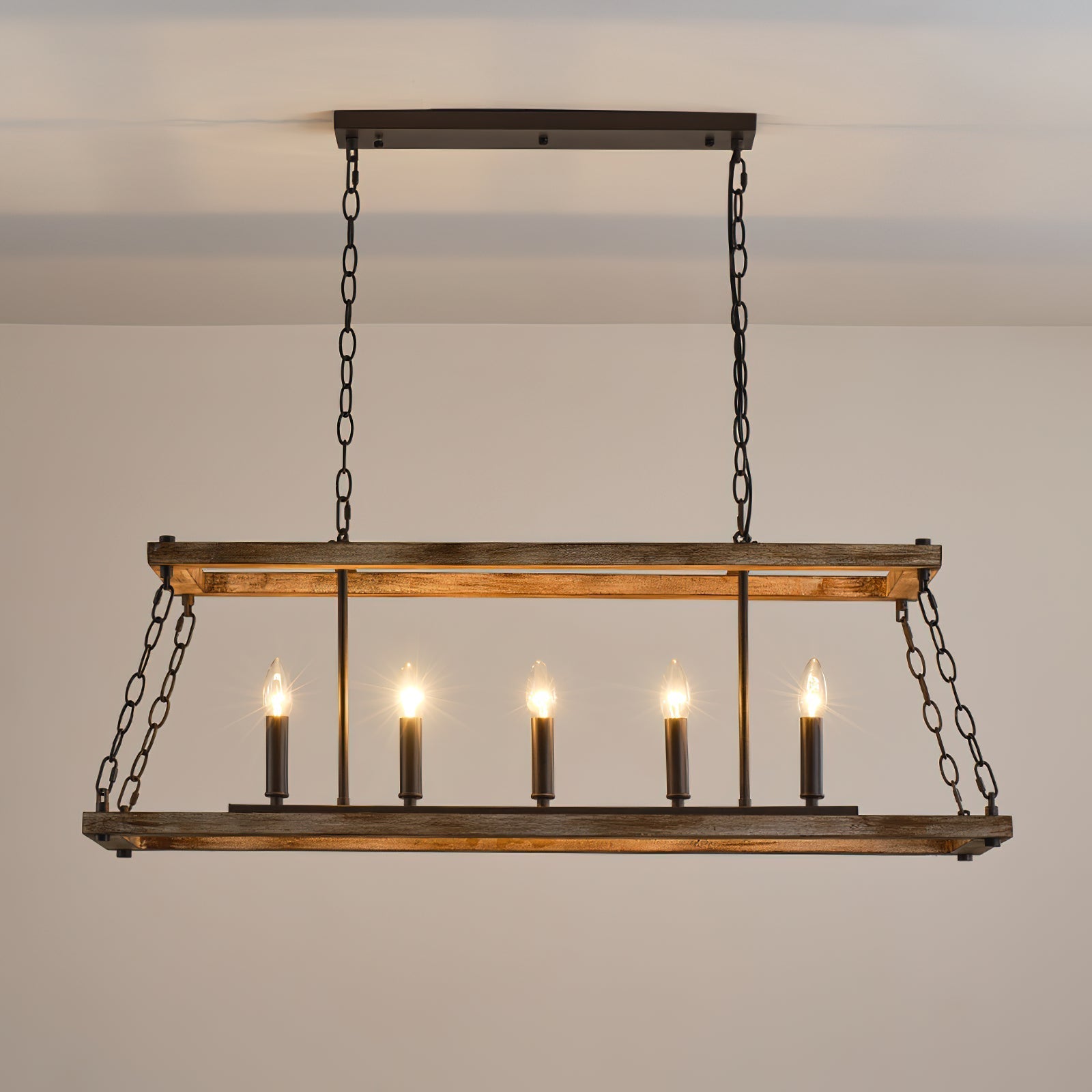 Ilcaryra Vintage Industrial Island Wood Metal Chandelier - Lamp Copper