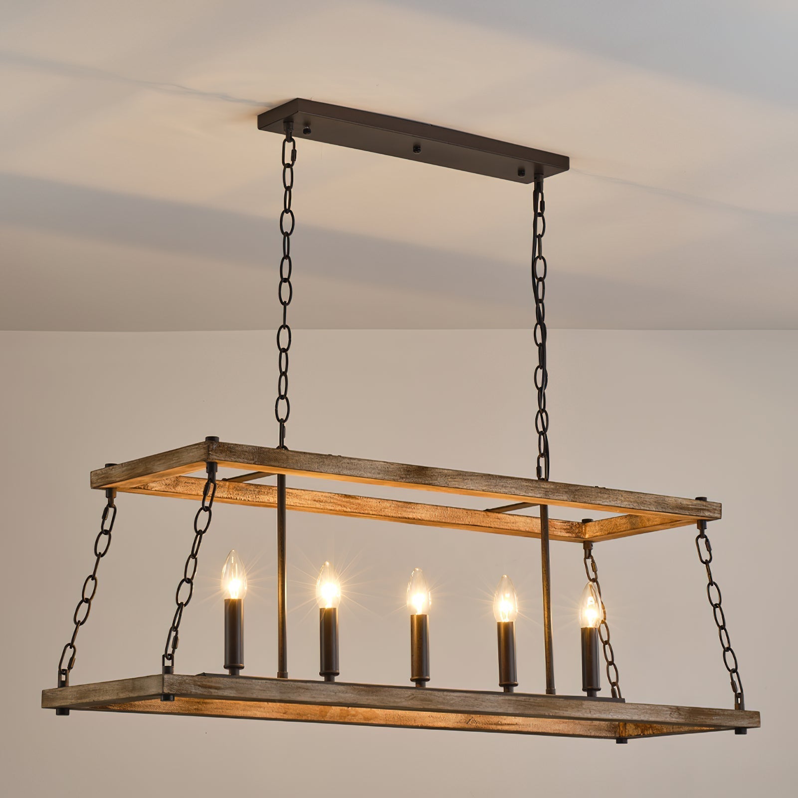 Ilcaryra Vintage Industrial Island Wood Metal Chandelier - Lamp Copper