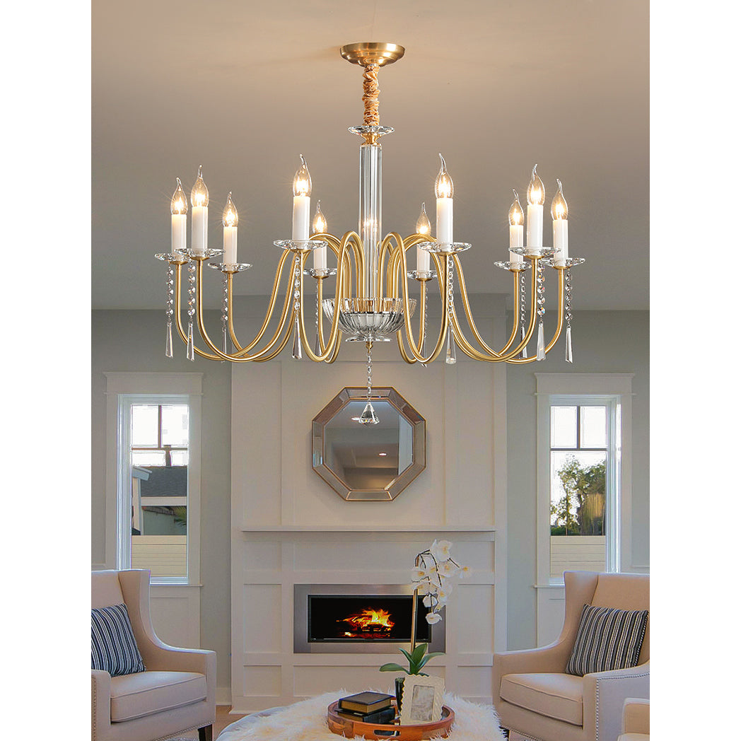 Ilphaara Postmodern Luxury Brass Crystal Chandelier - Lamp Copper