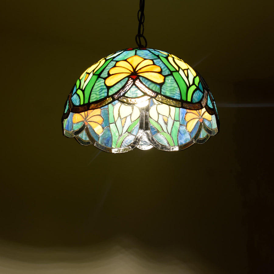 Tiffany Vintage Suspension Tachée Fleurs Verre Salon - Neutralighting