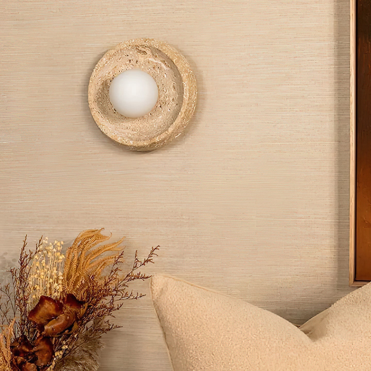 Umirus Modern Minimalist Beige Glass Travertine Wall Lamp - Lamp Copper