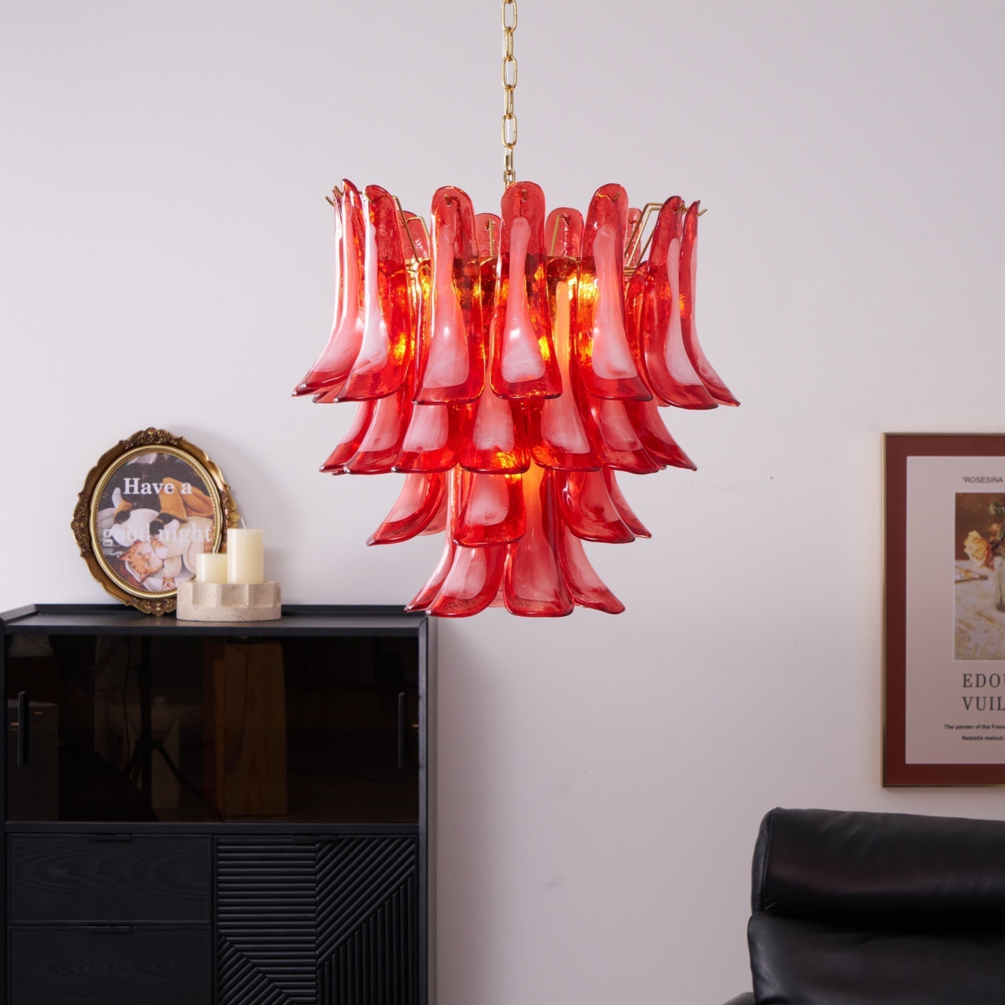 Aurora Chandelier Red Petal Glass Layered Artistic - Letslighting