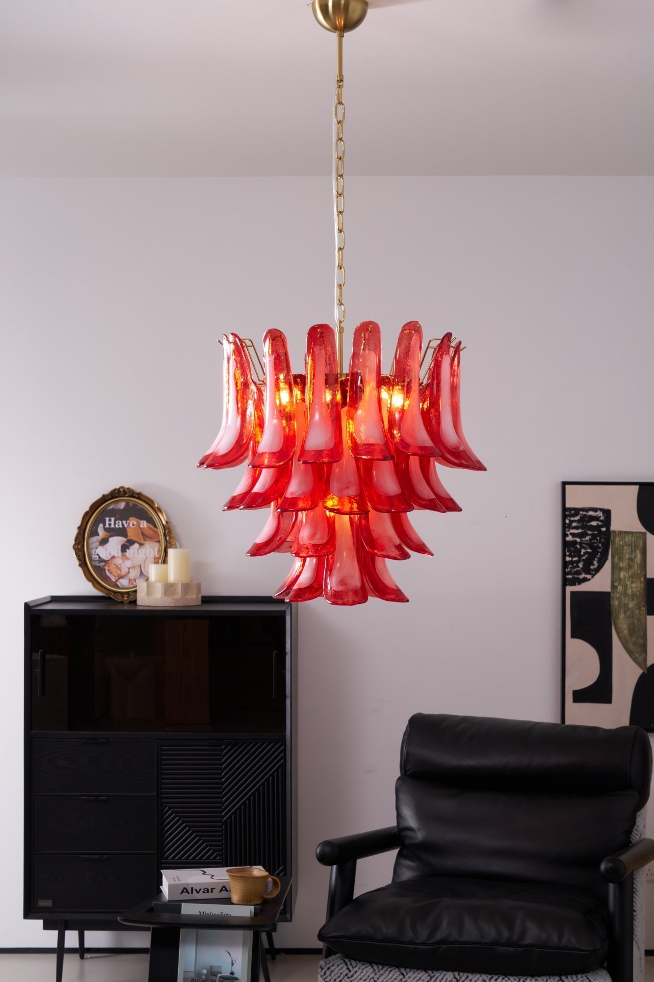 Aurora Chandelier Red Petal Glass Layered Artistic - Letslighting
