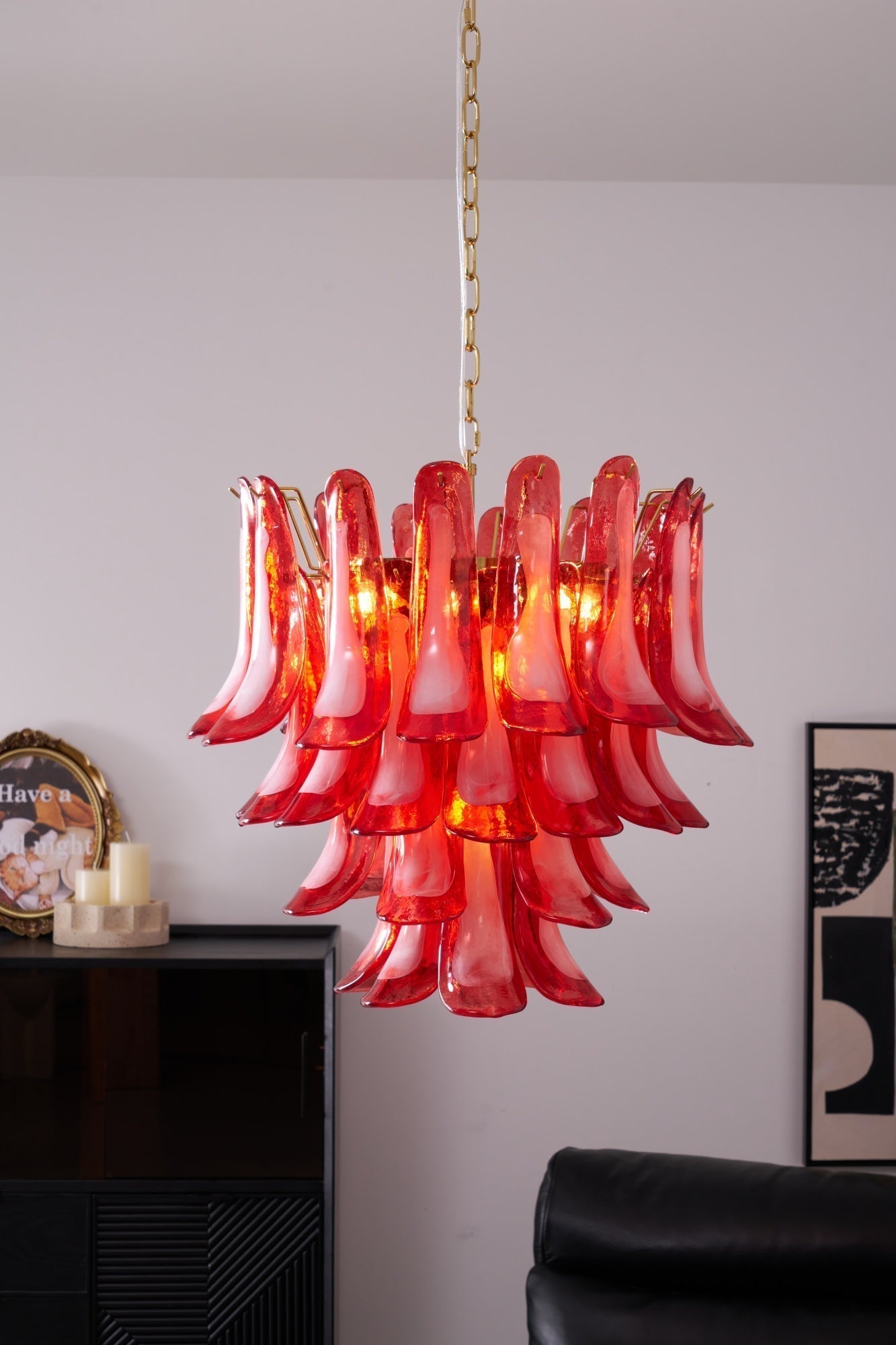 Aurora Chandelier Red Petal Glass Layered Artistic - Letslighting