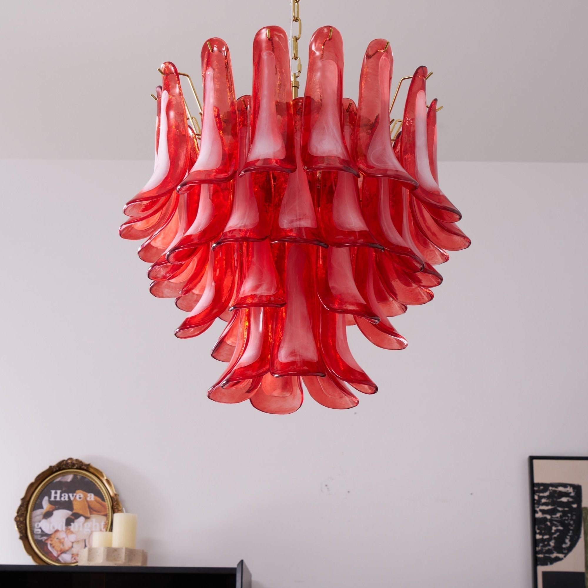 Aurora Chandelier Red Petal Glass Layered Artistic - Letslighting