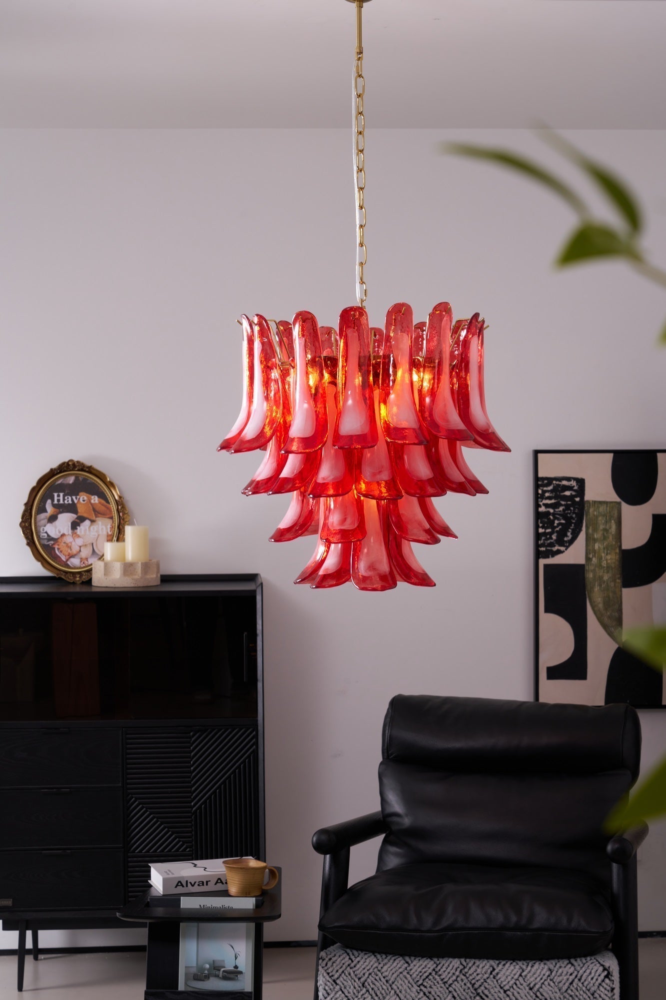 Aurora Chandelier Red Petal Glass Layered Artistic - Letslighting