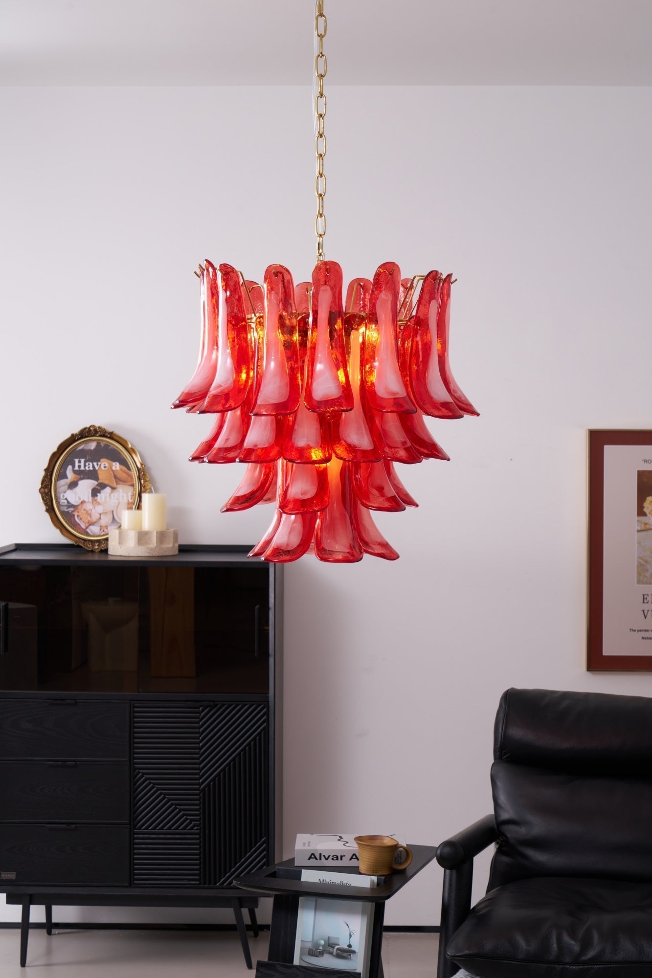 Aurora Chandelier Red Petal Glass Layered Artistic - Letslighting