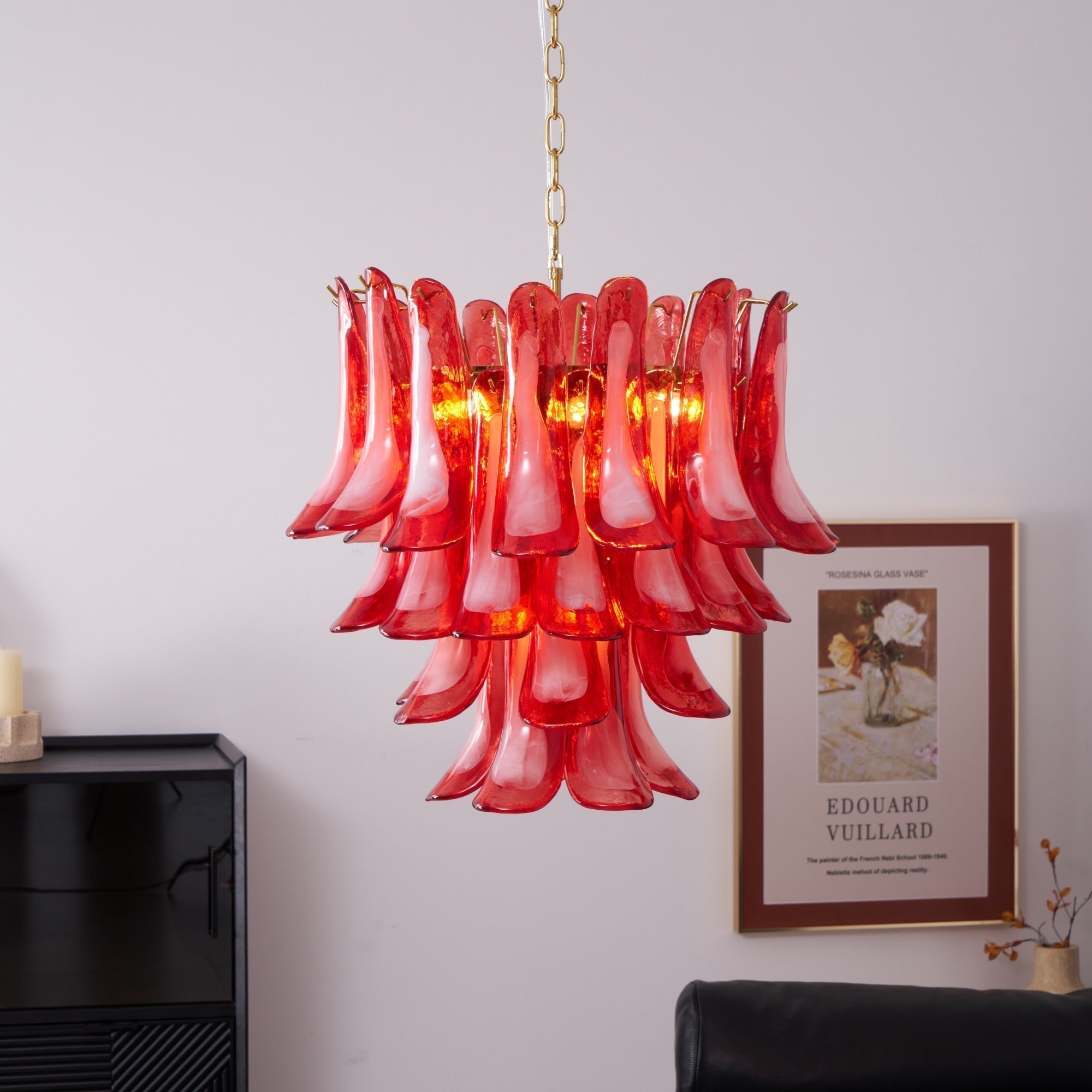 Aurora Chandelier Red Petal Glass Layered Artistic - Letslighting