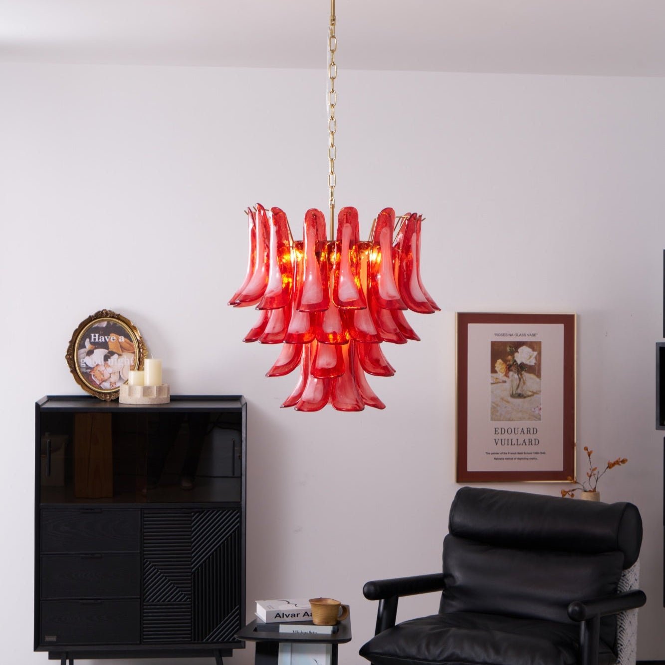 Aurora Chandelier Red Petal Glass Layered Artistic - Letslighting