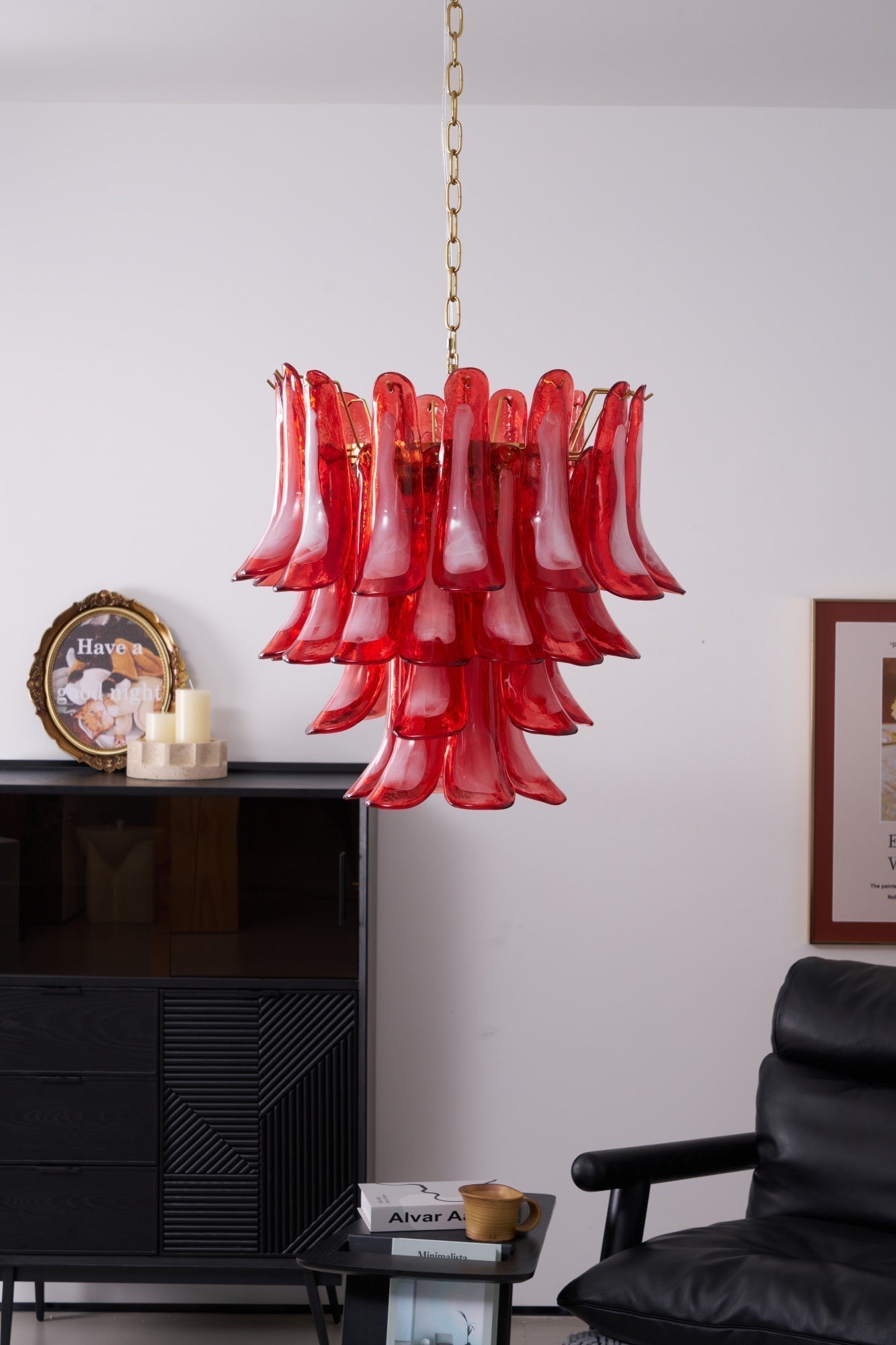 Aurora Chandelier Red Petal Glass Layered Artistic - Letslighting