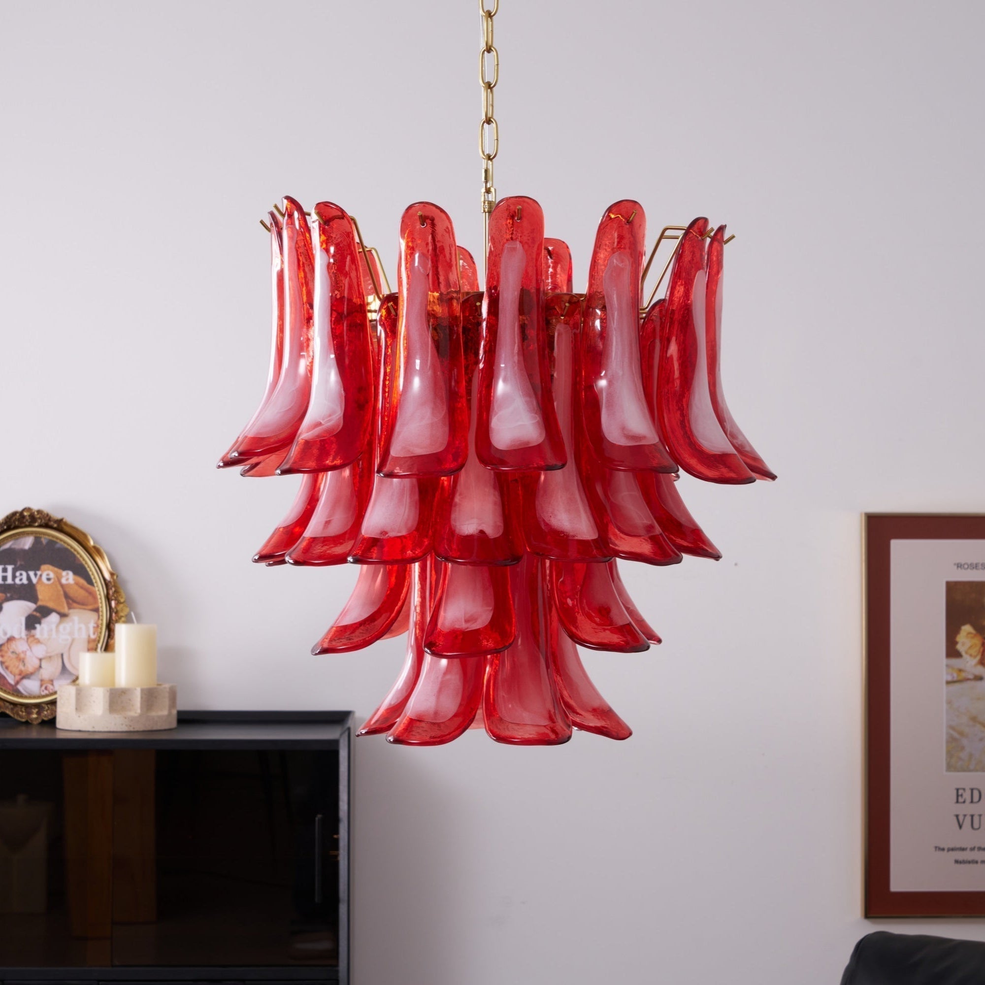 Aurora Chandelier Red Petal Glass Layered Artistic - Letslighting