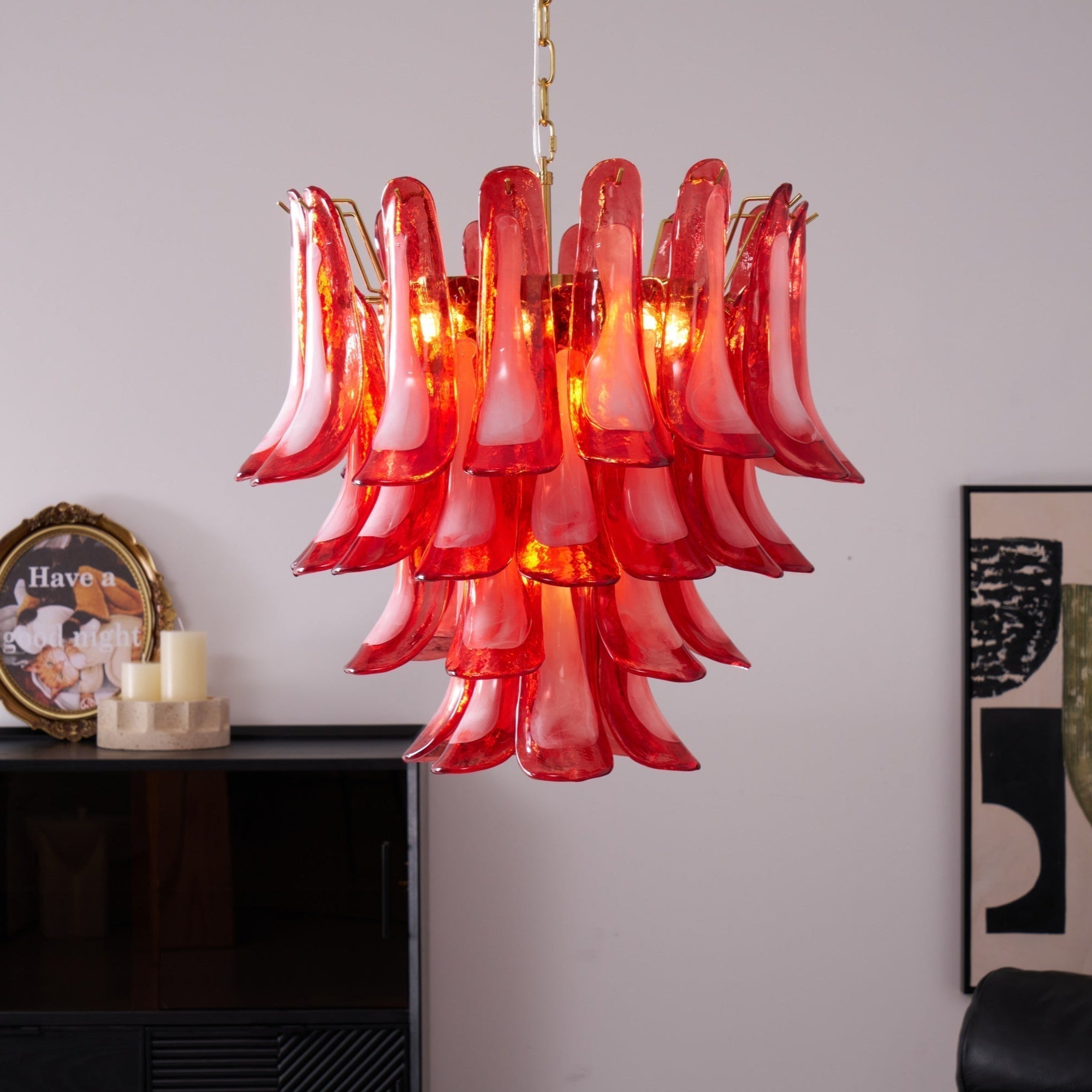 Aurora Chandelier Red Petal Glass Layered Artistic - Letslighting