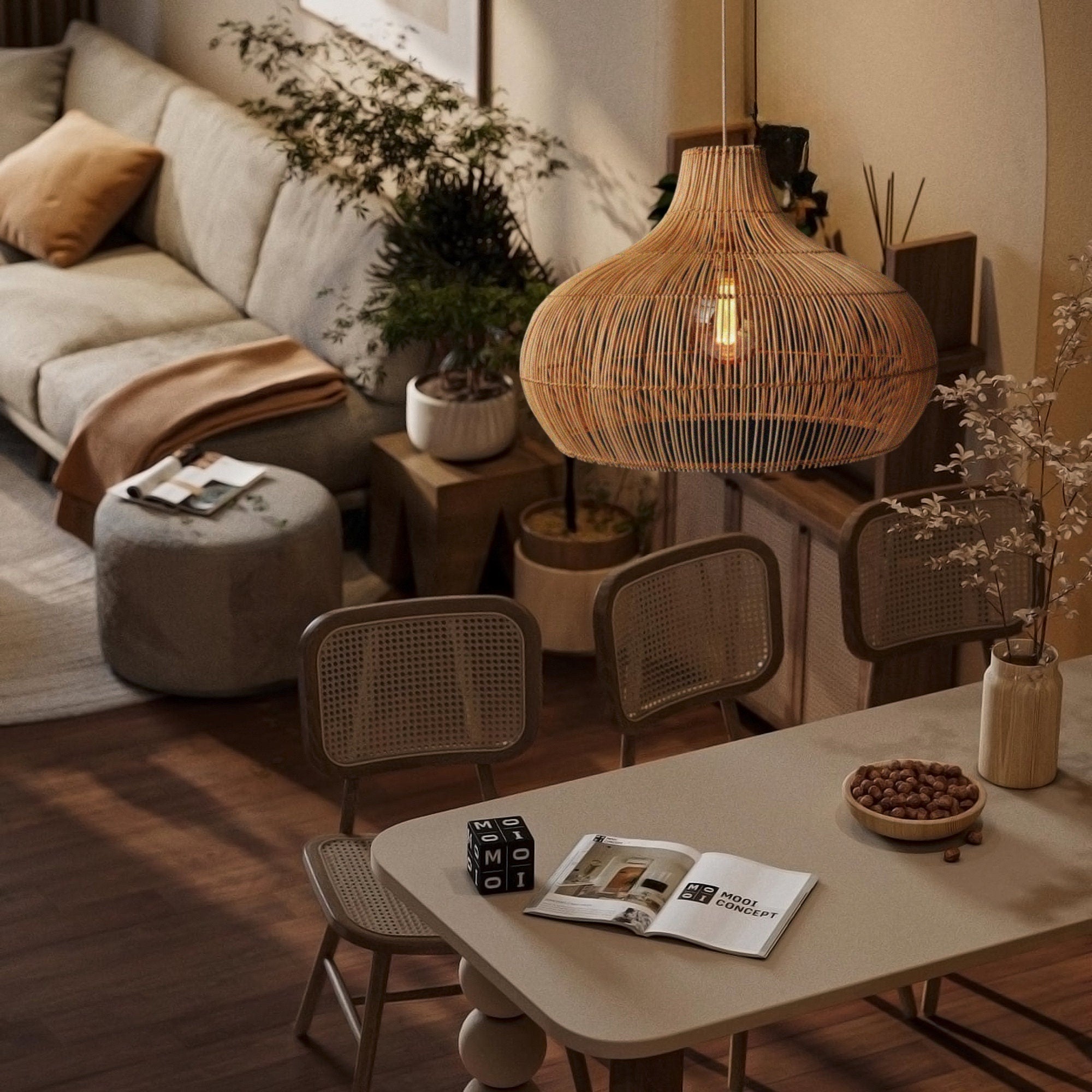 Elsilira Suspension Rotin Élégance Naturelle - Neutralighting