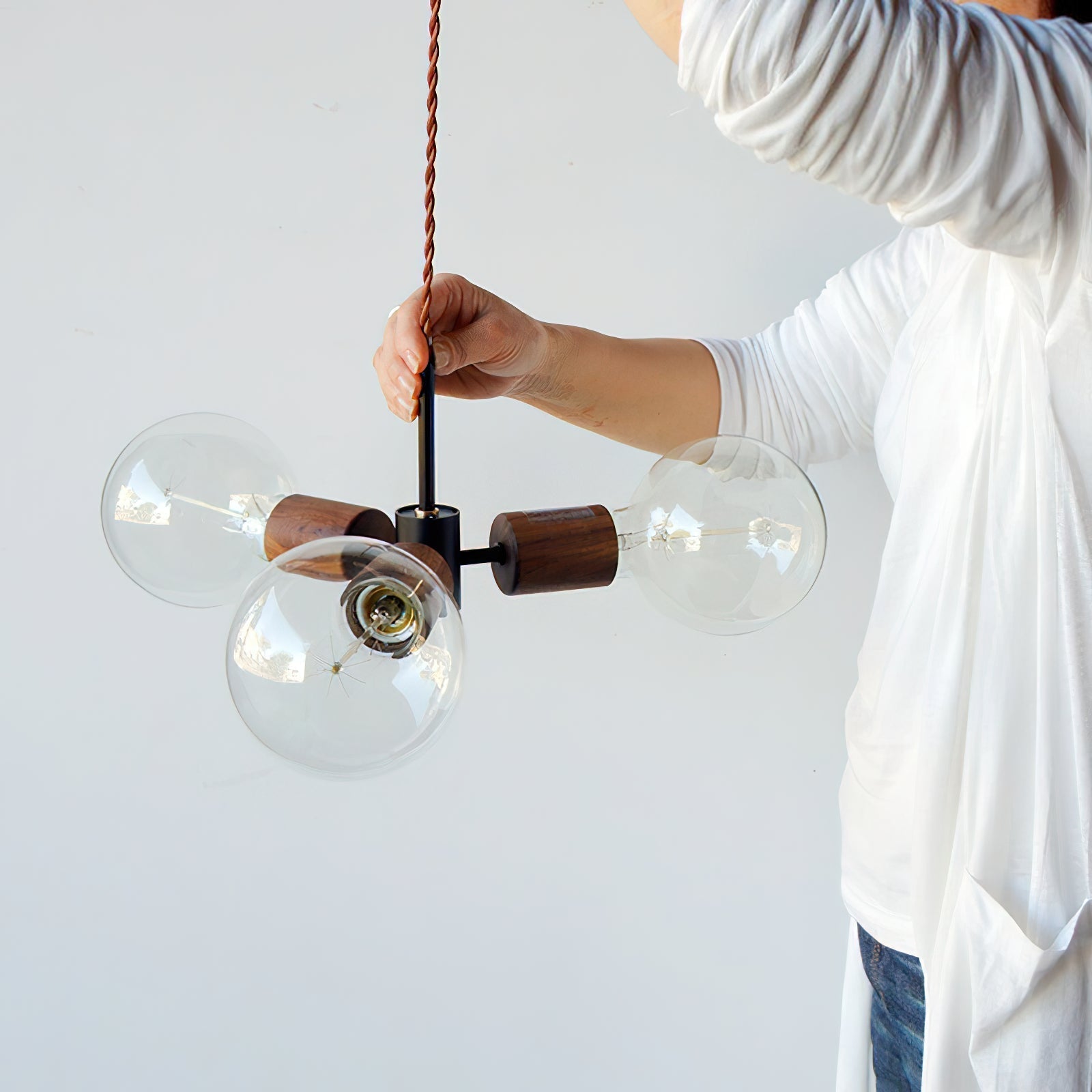 Filotto Pendant Lamp Exposed Bulb Wood Industrial - Letslighting
