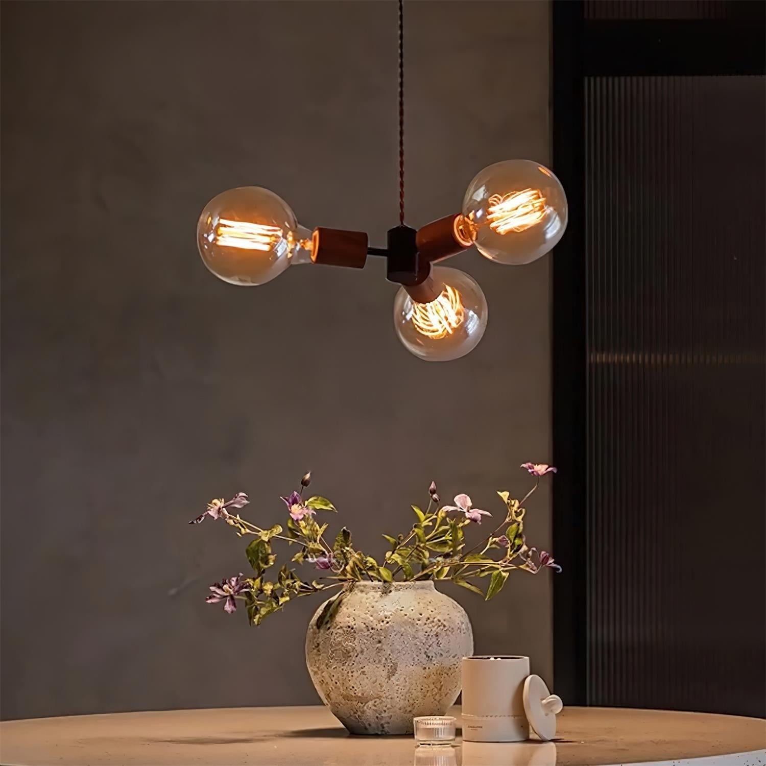 Filotto Pendant Lamp Exposed Bulb Wood Industrial - Letslighting