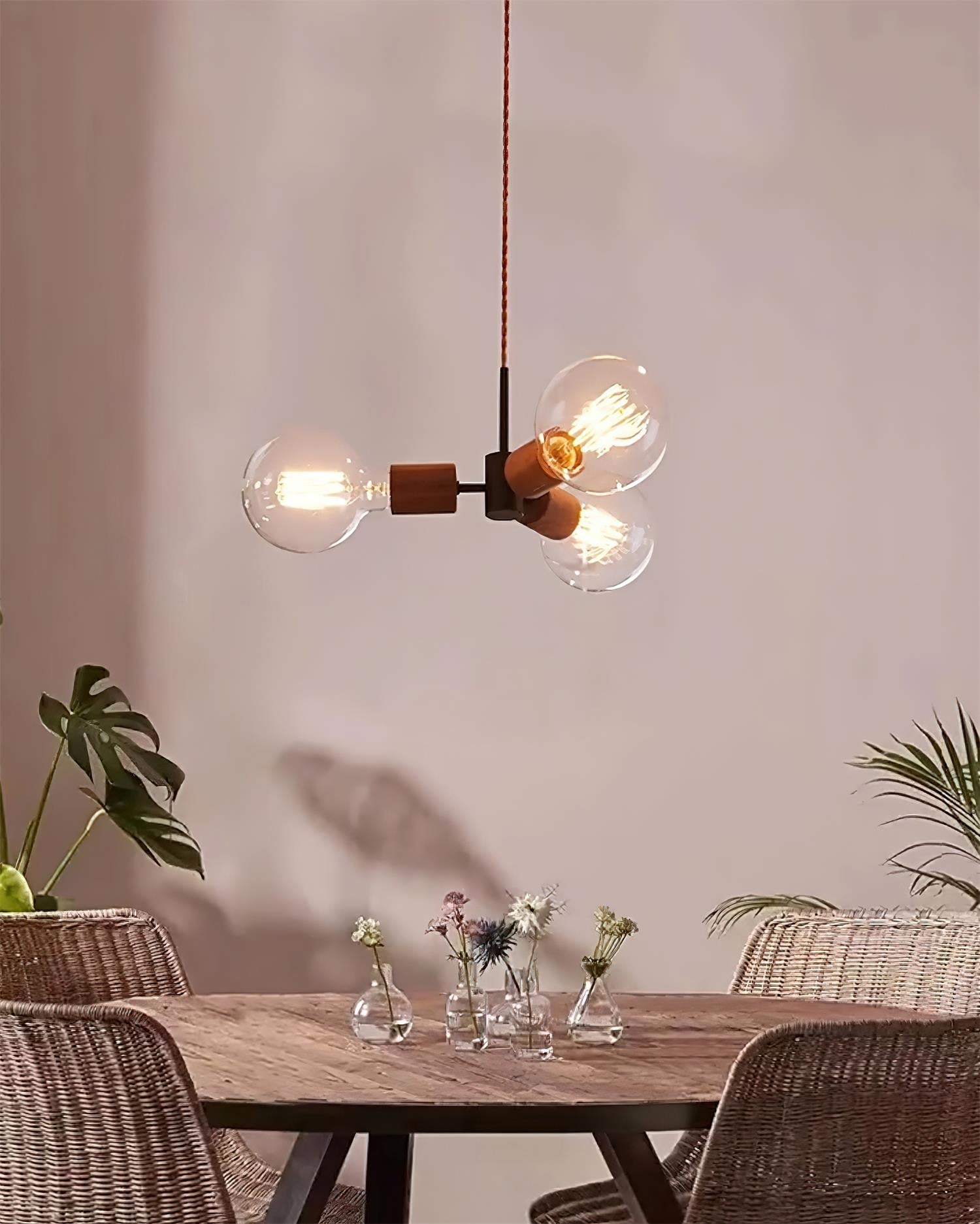 Filotto Pendant Lamp Exposed Bulb Wood Industrial - Letslighting