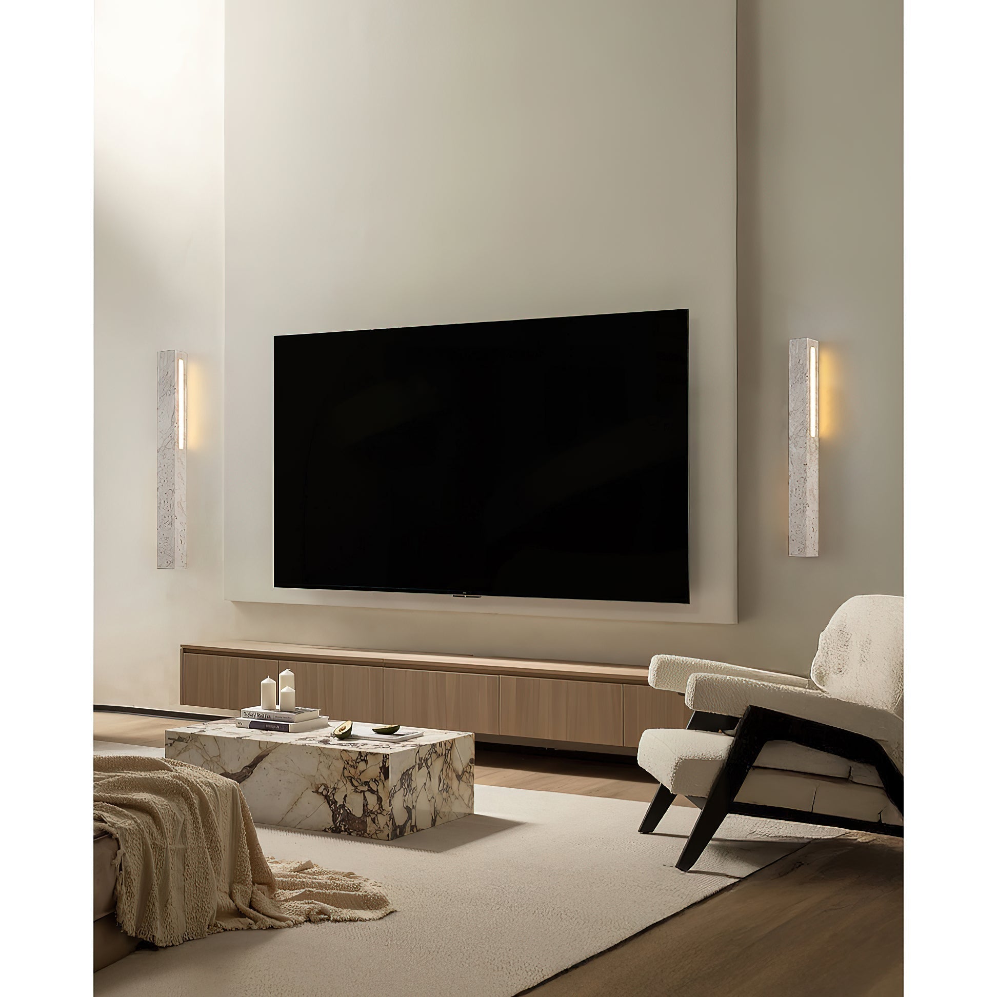Eurdora Modern Minimalist Travertine Wall Lamp - Lamp Copper