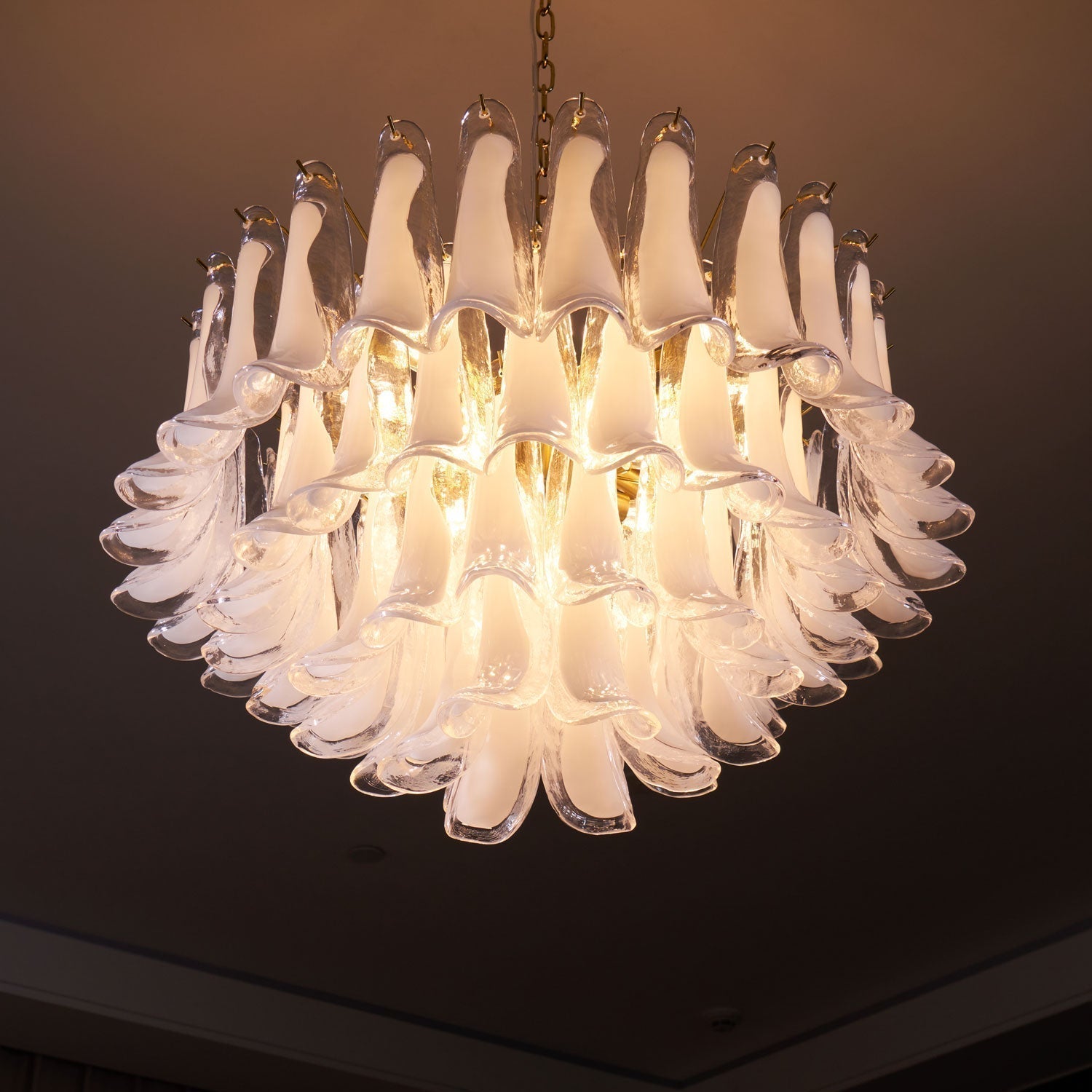 Aurora Chandelier Pink Glass Leaf Layered Floral Glamour - Letslighting