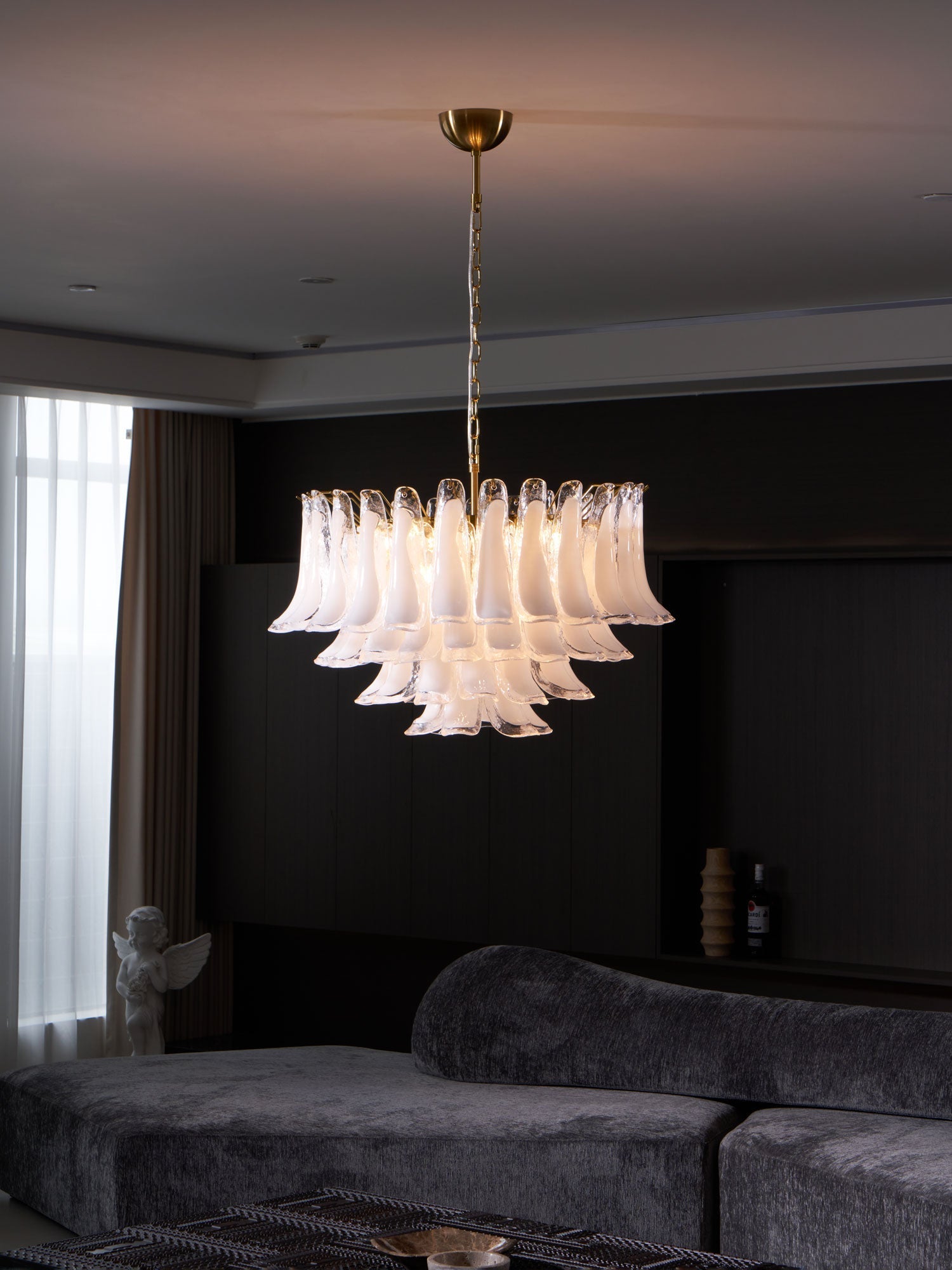 Aurora Chandelier Pink Glass Leaf Layered Floral Glamour - Letslighting