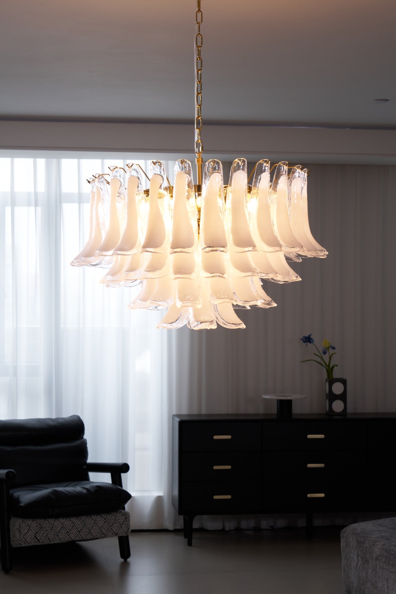 Aurora Chandelier Pink Glass Leaf Layered Floral Glamour - Letslighting