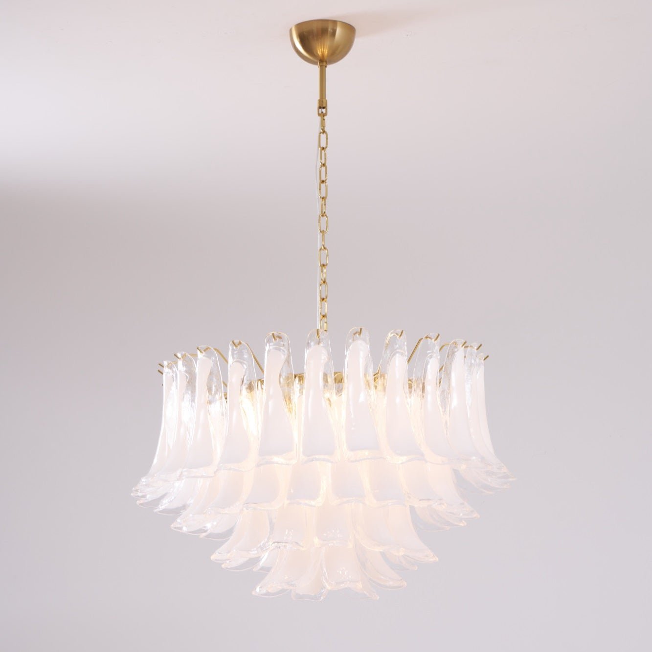 Aurora Chandelier Pink Glass Leaf Layered Floral Glamour - Letslighting