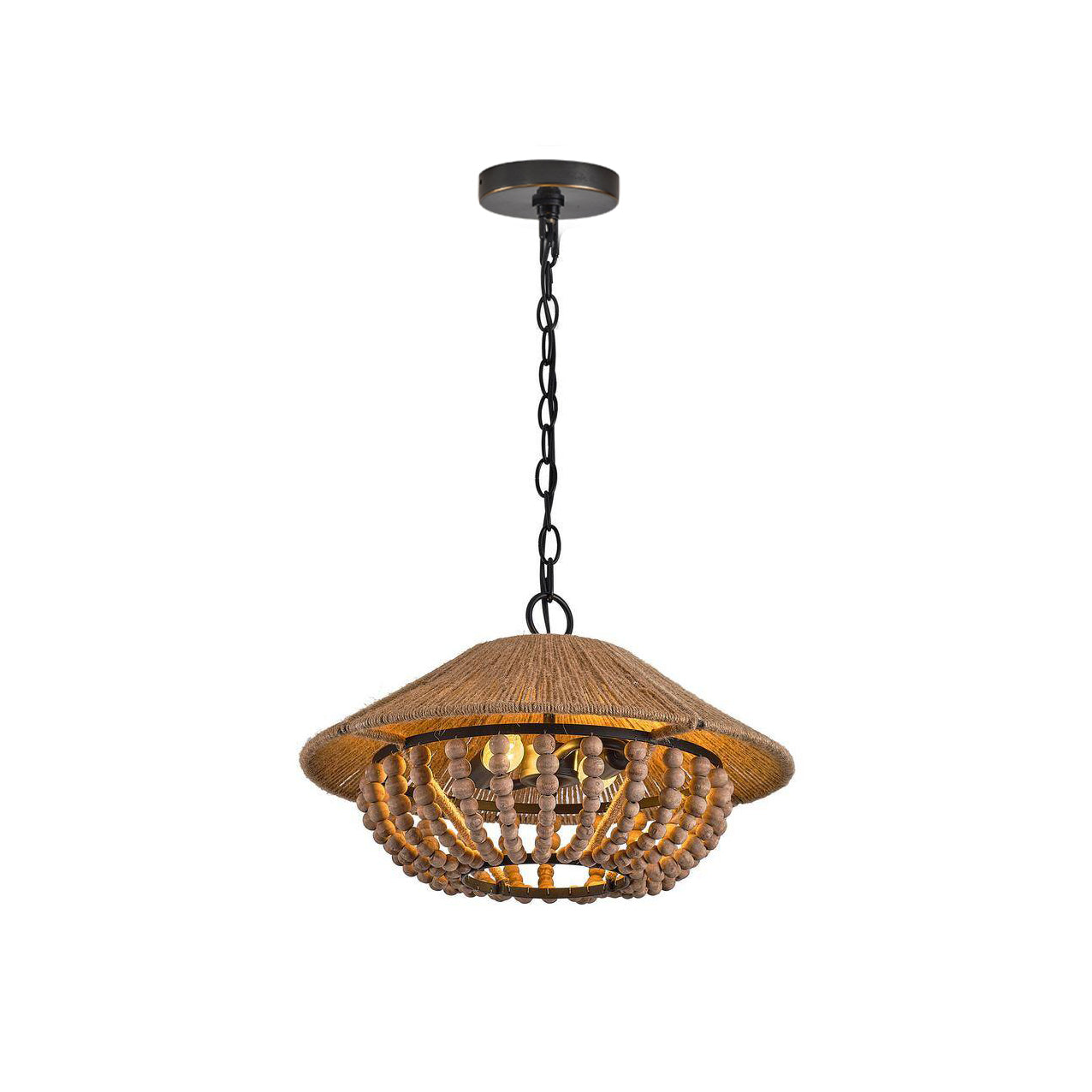 Elmarion Elegance Natural Farmhouse Wooden Metal Pendant Lamp - Lamp Copper