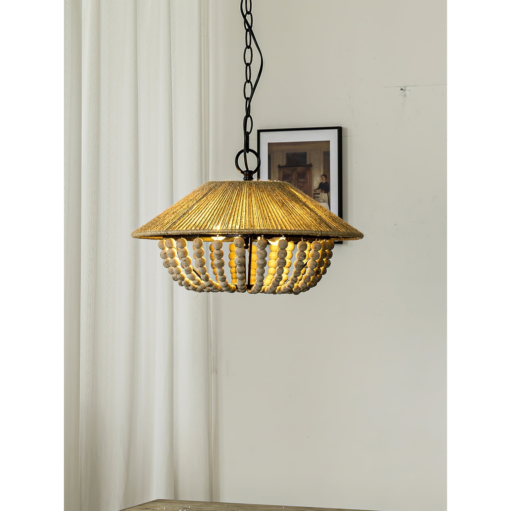 Elmarion Elegance Natural Farmhouse Wooden Metal Pendant Lamp - Lamp Copper