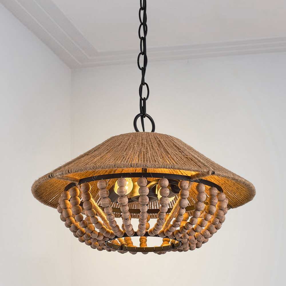 Elmarion Elegance Natural Farmhouse Wooden Metal Pendant Lamp - Lamp Copper