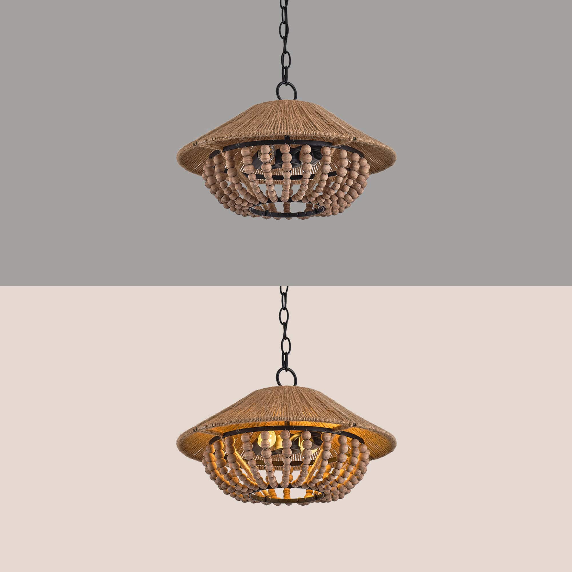 Elmarion Elegance Natural Farmhouse Wooden Metal Pendant Lamp - Lamp Copper