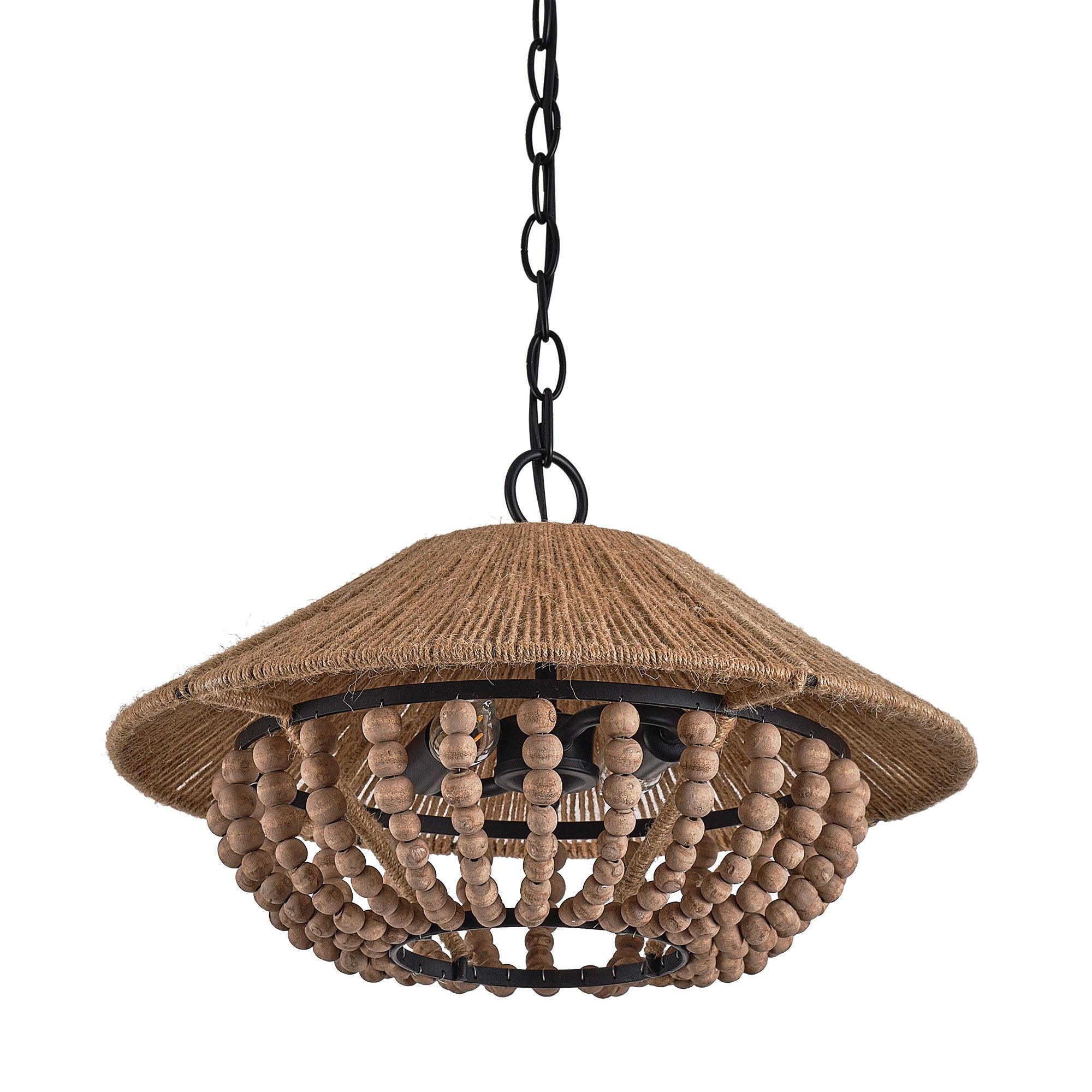 Elmarion Elegance Natural Farmhouse Wooden Metal Pendant Lamp - Lamp Copper