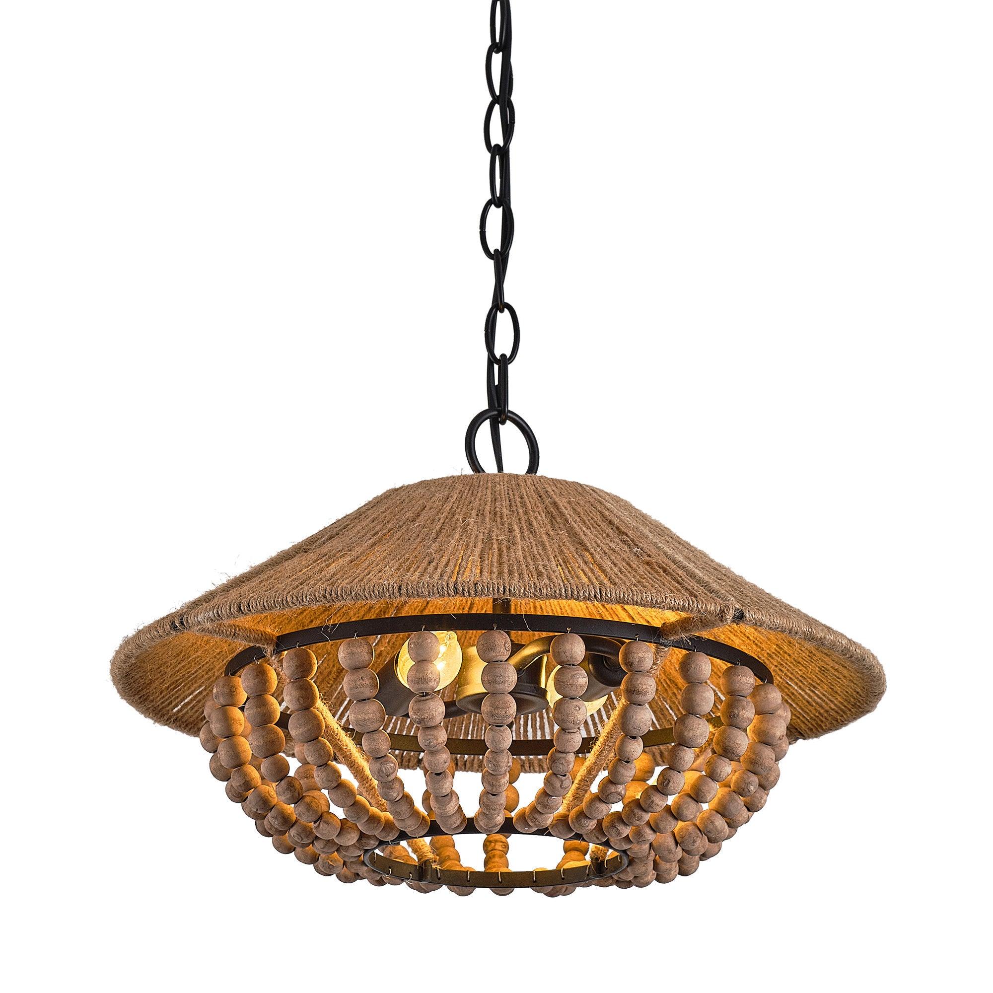 Elmarion Elegance Natural Farmhouse Wooden Metal Pendant Lamp - Lamp Copper