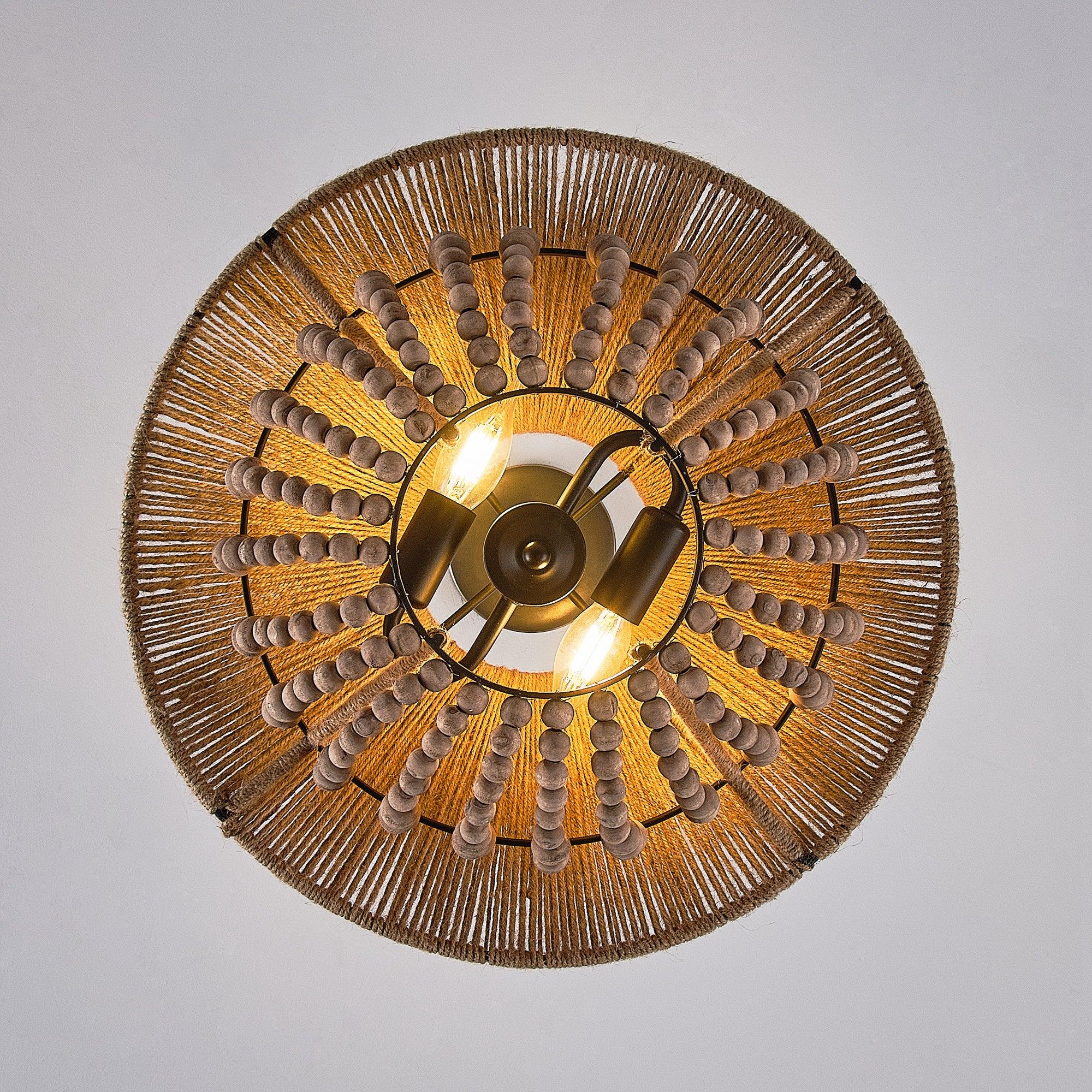 Elmarion Elegance Natural Farmhouse Wooden Metal Pendant Lamp - Lamp Copper