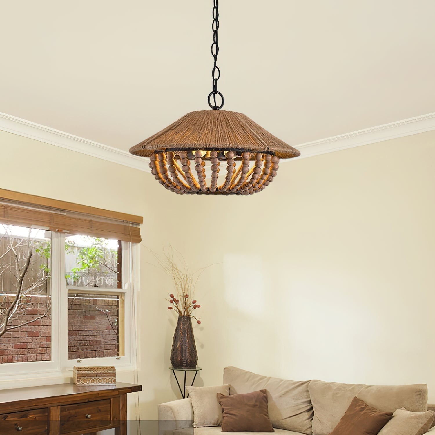Elmarion Elegance Natural Farmhouse Wooden Metal Pendant Lamp - Lamp Copper