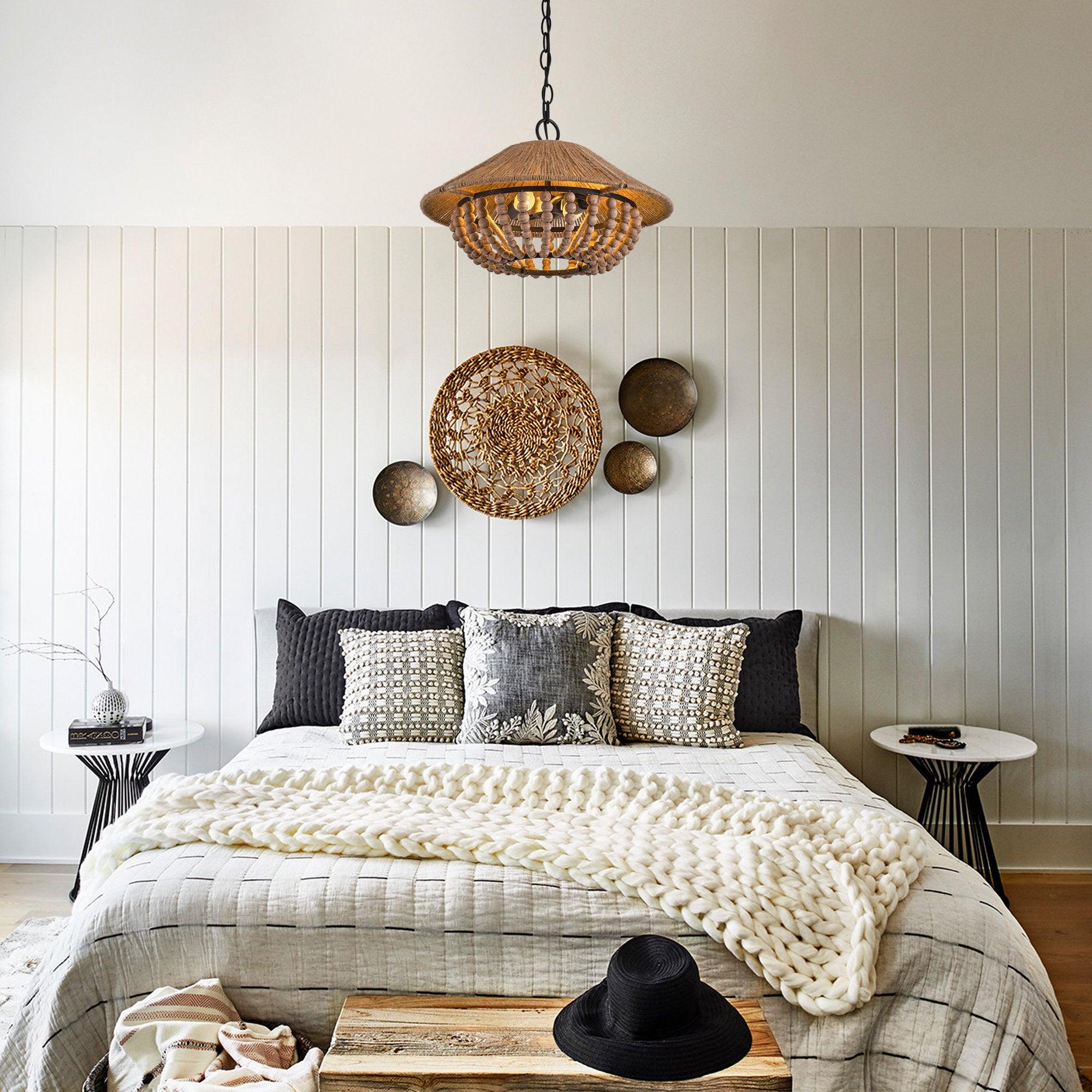 Elmarion Elegance Natural Farmhouse Wooden Metal Pendant Lamp - Lamp Copper