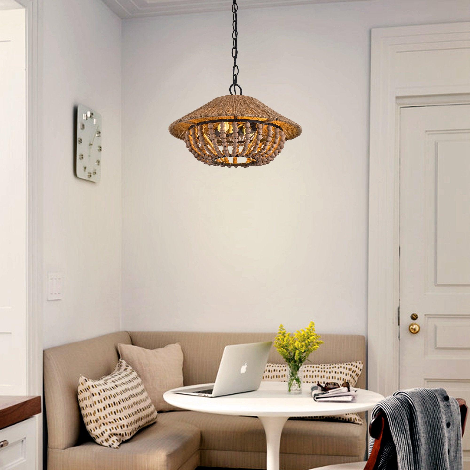 Elmarion Elegance Natural Farmhouse Wooden Metal Pendant Lamp - Lamp Copper