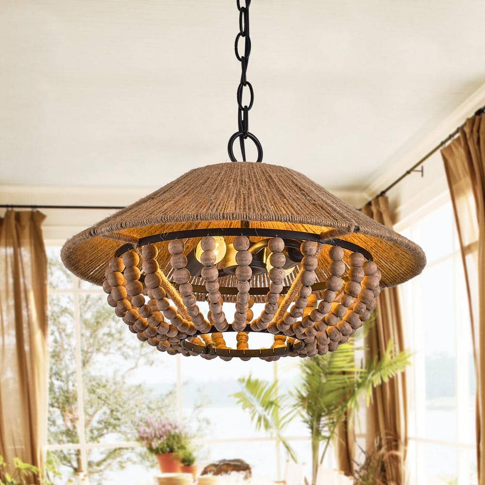 Elmarion Elegance Natural Farmhouse Wooden Metal Pendant Lamp - Lamp Copper