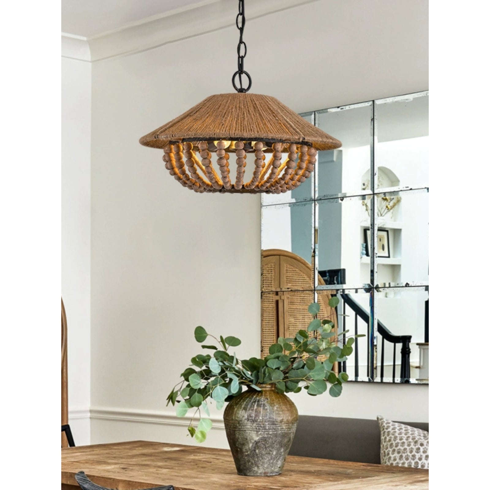 Elmarion Elegance Natural Farmhouse Wooden Metal Pendant Lamp - Lamp Copper