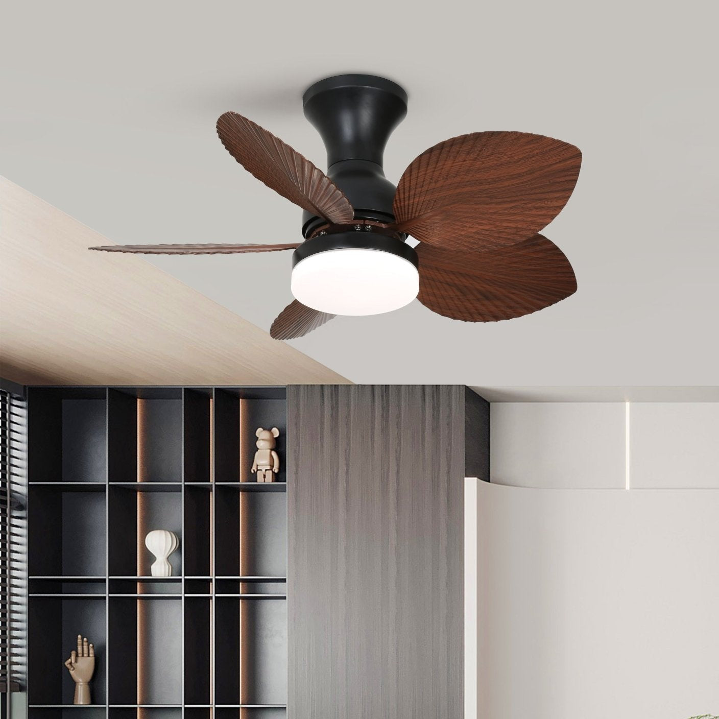 Plafonnier Ventilateur Florence en Bois Vintage dans un salon moderne